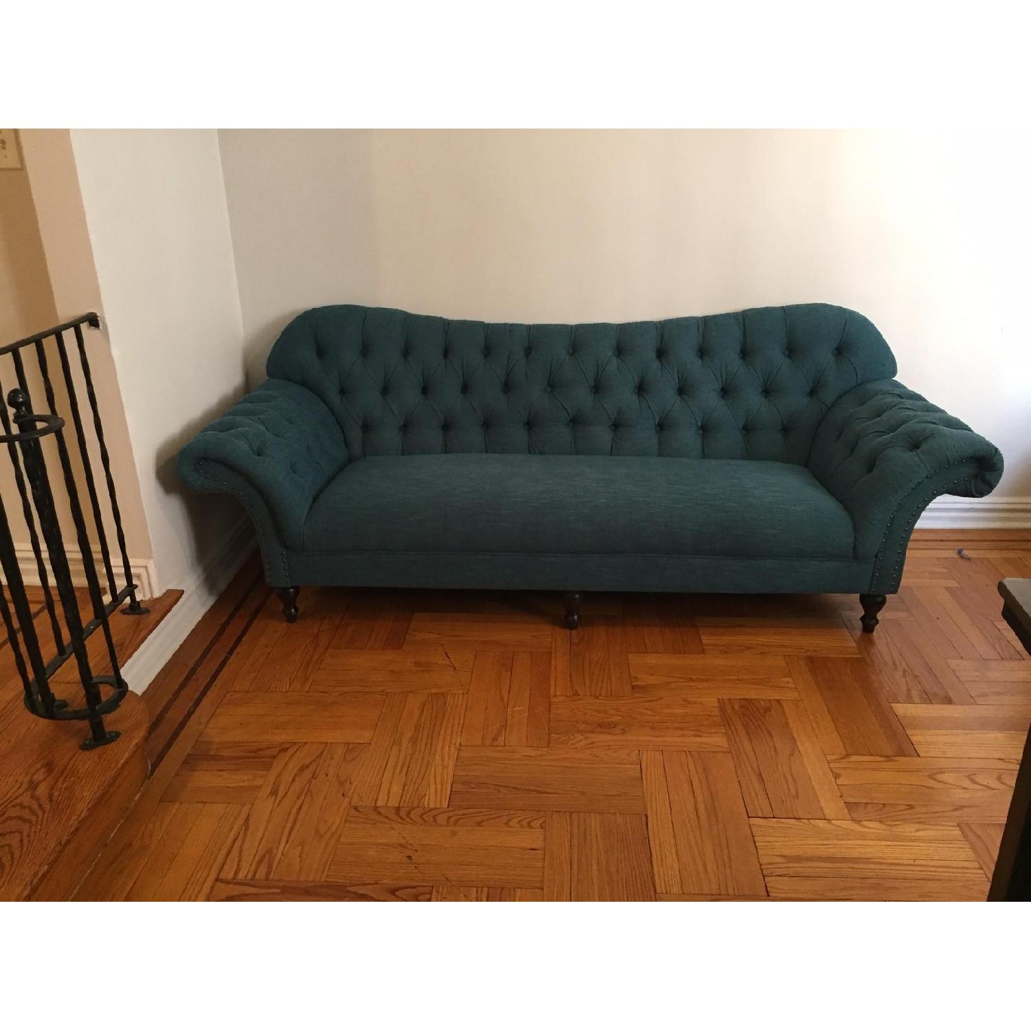 Jewel-Toned Shabby-Chic Tufted Curved-Back Sofa - image-5