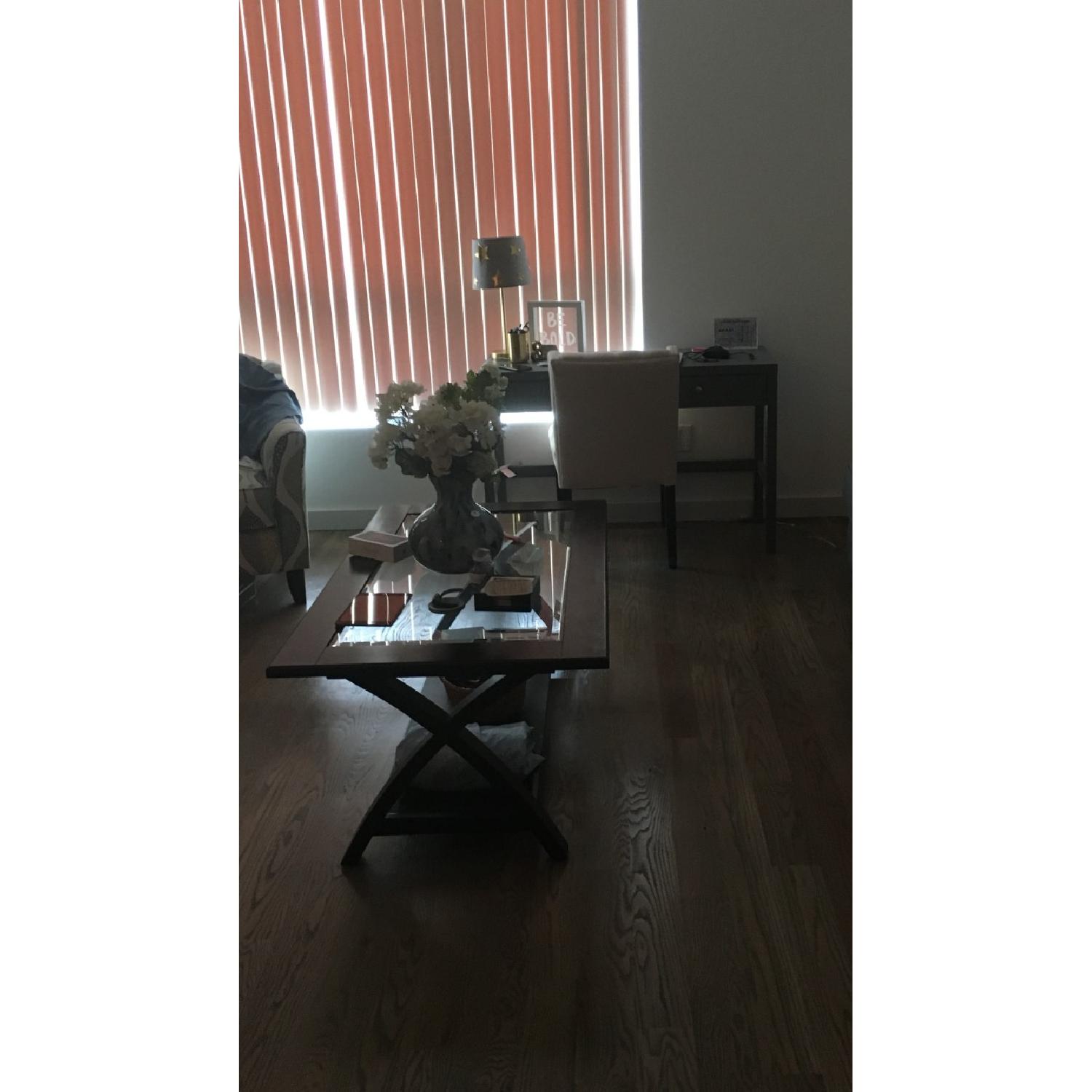 Raymour & Flanigan Glass Coffee Table + 2 Side Tables - image-1