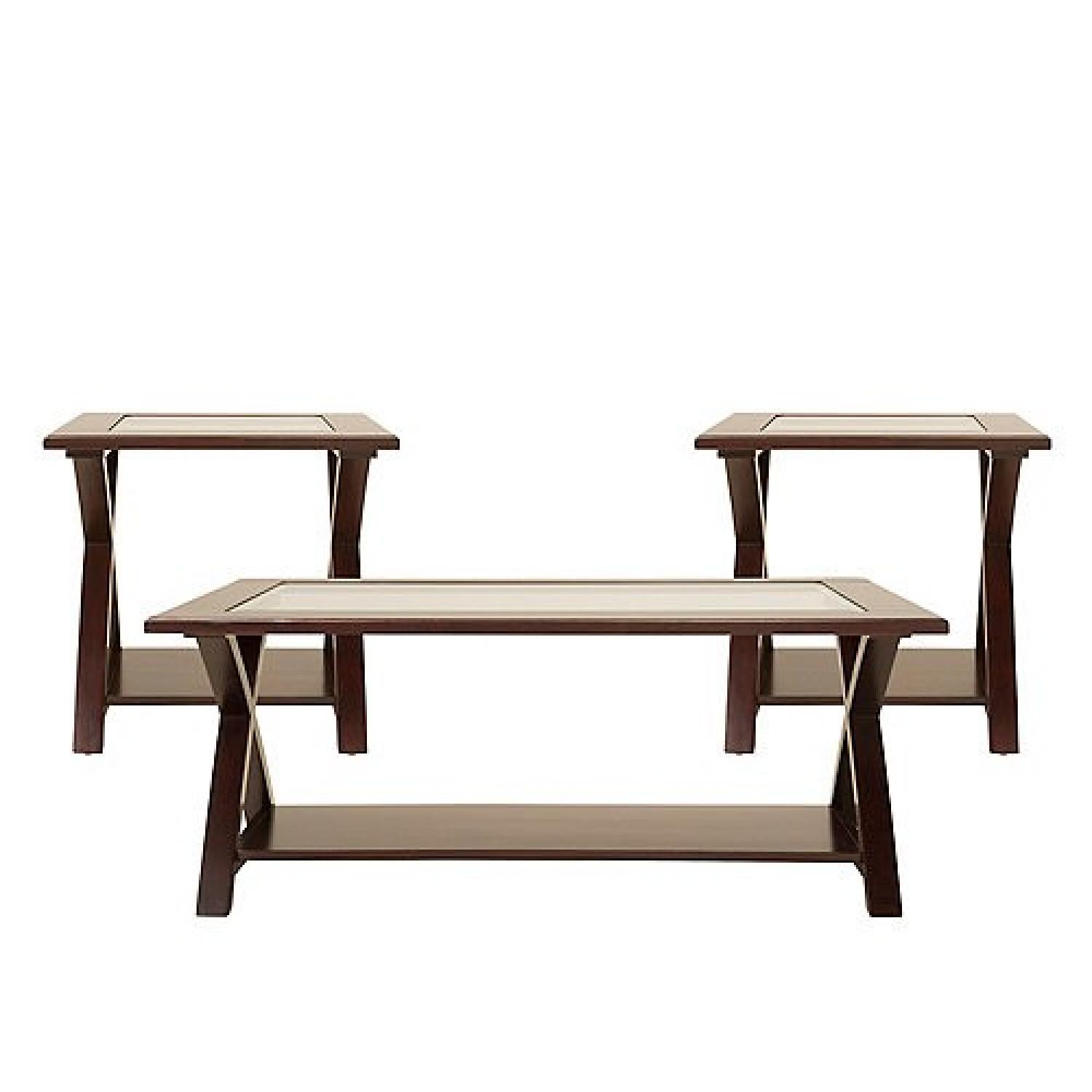 Raymour & Flanigan Glass Coffee Table + 2 Side Tables AptDeco