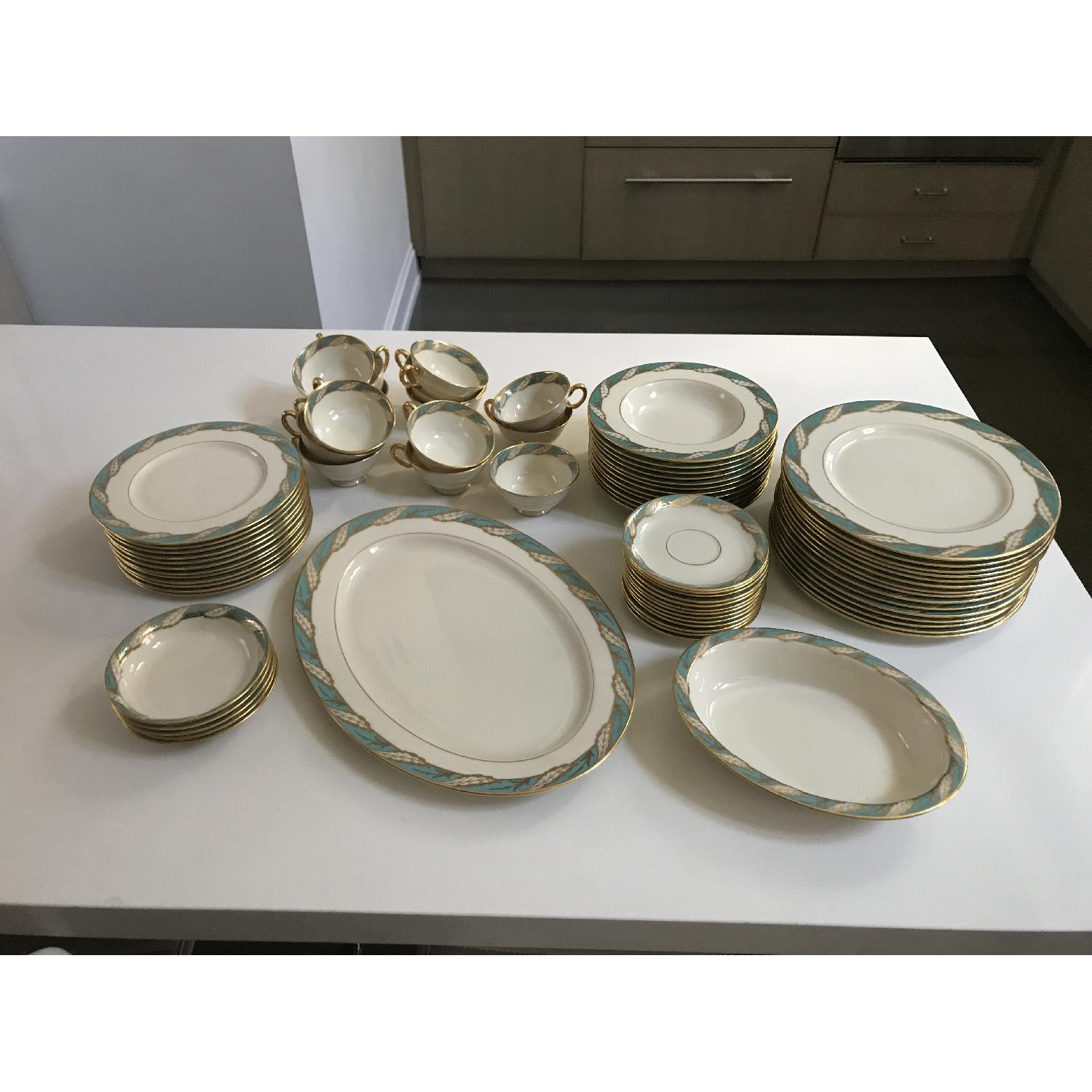 Vintage Lenox Bellevue Sea Green Bone China Set - image-1