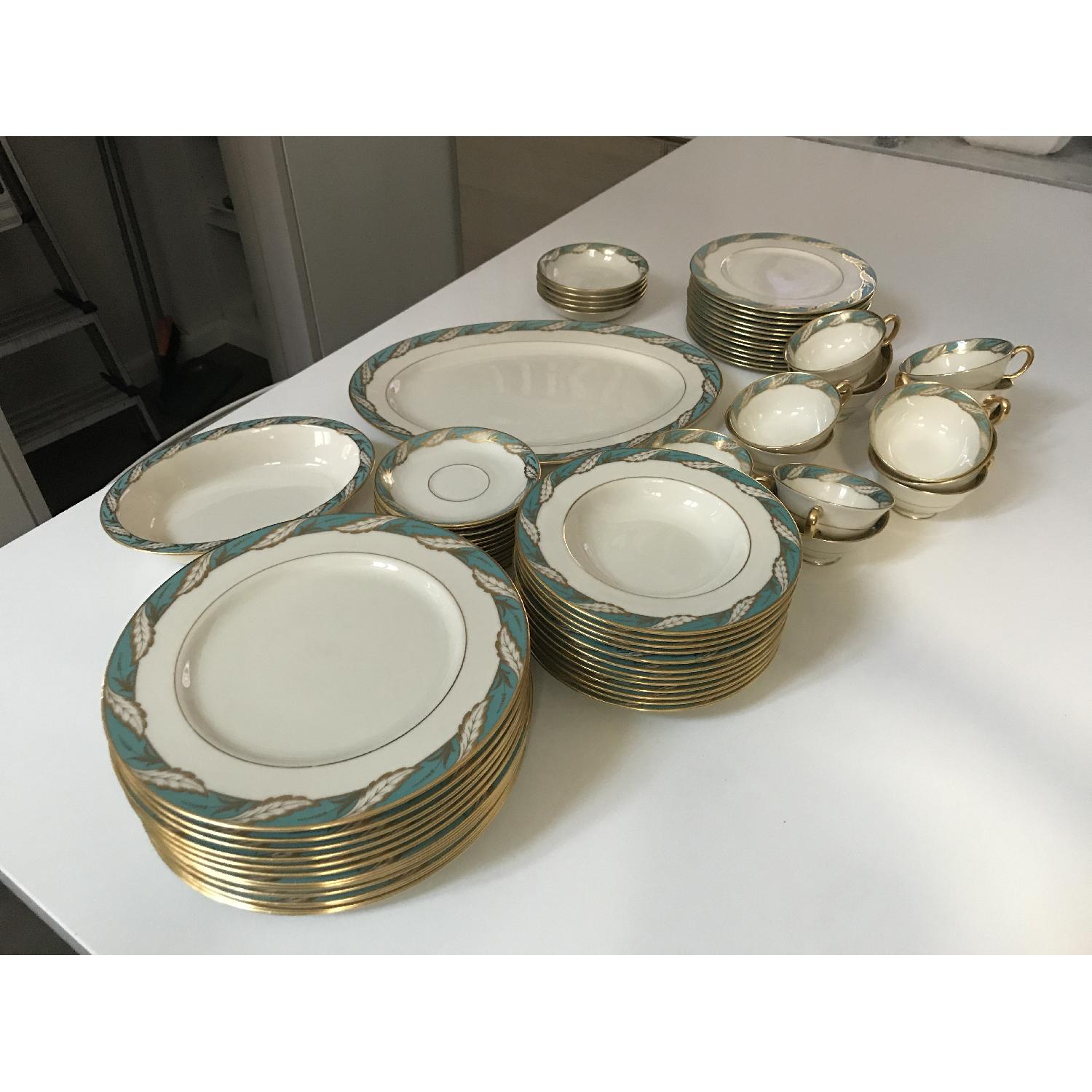 Vintage Lenox Bellevue Sea Green Bone China Set - image-4