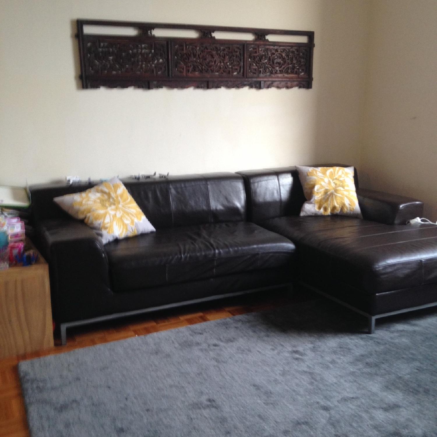 Ikea Brown Leather Sectional Sofa - image-1