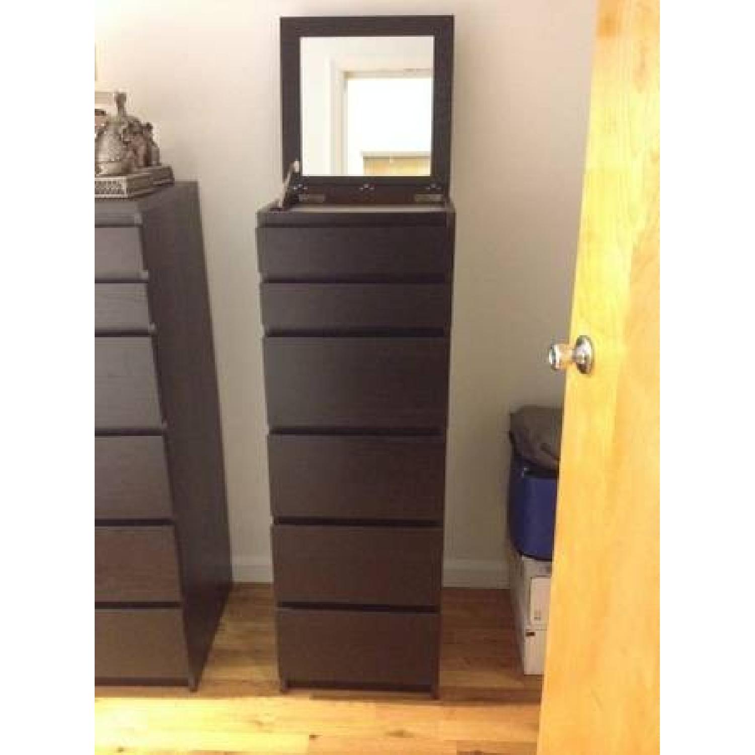 Ikea Malm Black-Brown 6-Drawer Dresser w / Mirror - image-2