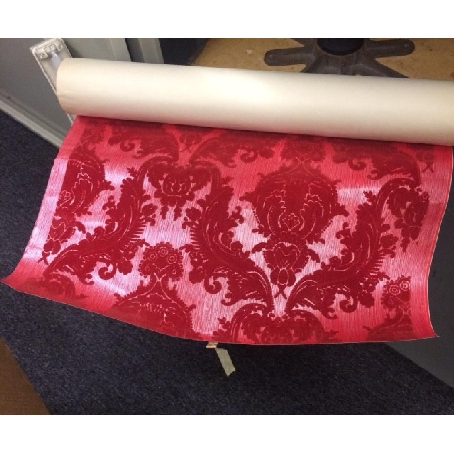 Burgundy & Red Heirloom Velvet Flocked Wallpaper in Damask Pattern - Set of 4 - image-1