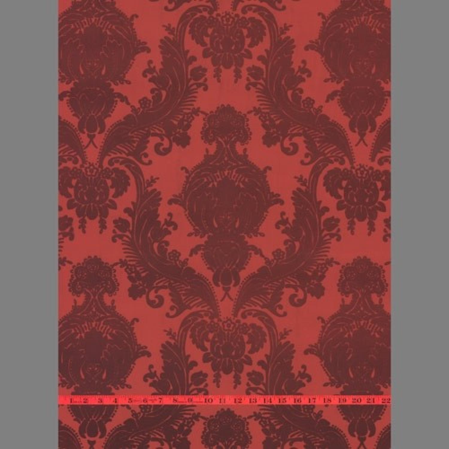 Burgundy & Red Heirloom Velvet Flocked Wallpaper in Damask Pattern - Set of 4 - image-2