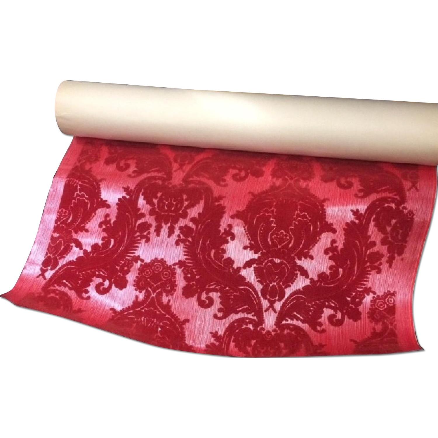 Burgundy & Red Heirloom Velvet Flocked Wallpaper in Damask Pattern - Set of 4 - image-0