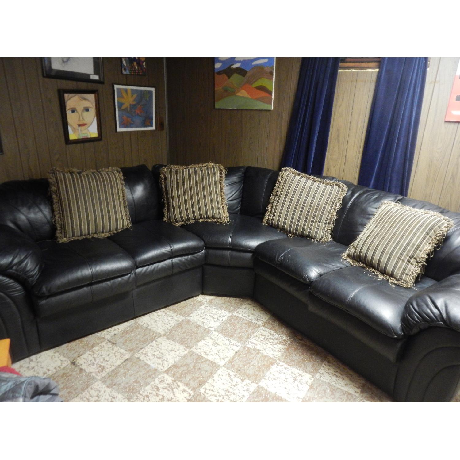 Black Faux Leather Sectional Sofa - image-1