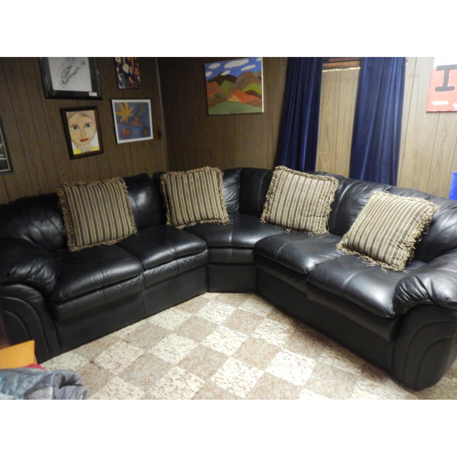 Black Faux Leather Sectional Sofa - image-2