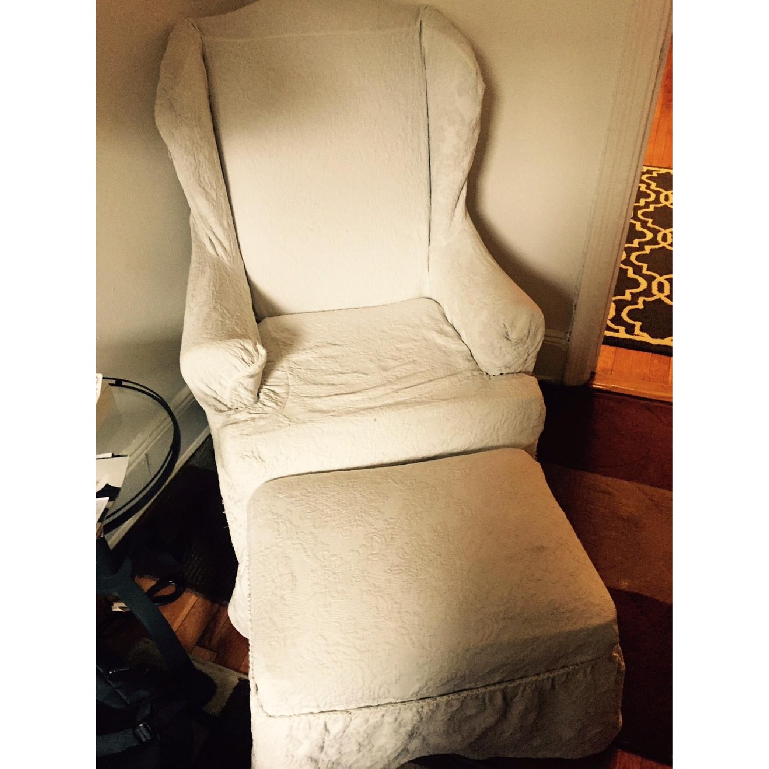Wing Back Chair w/ Matching Ottoman - image-1