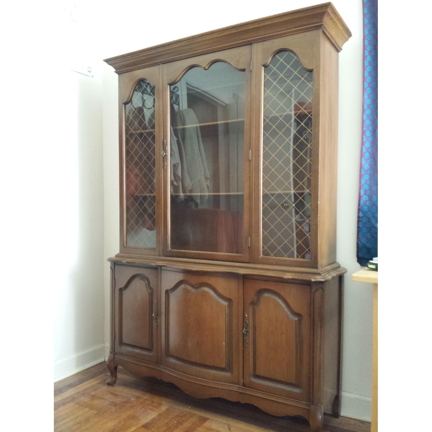 Antique Wooden China Cabinet with Glass Doors - image-1