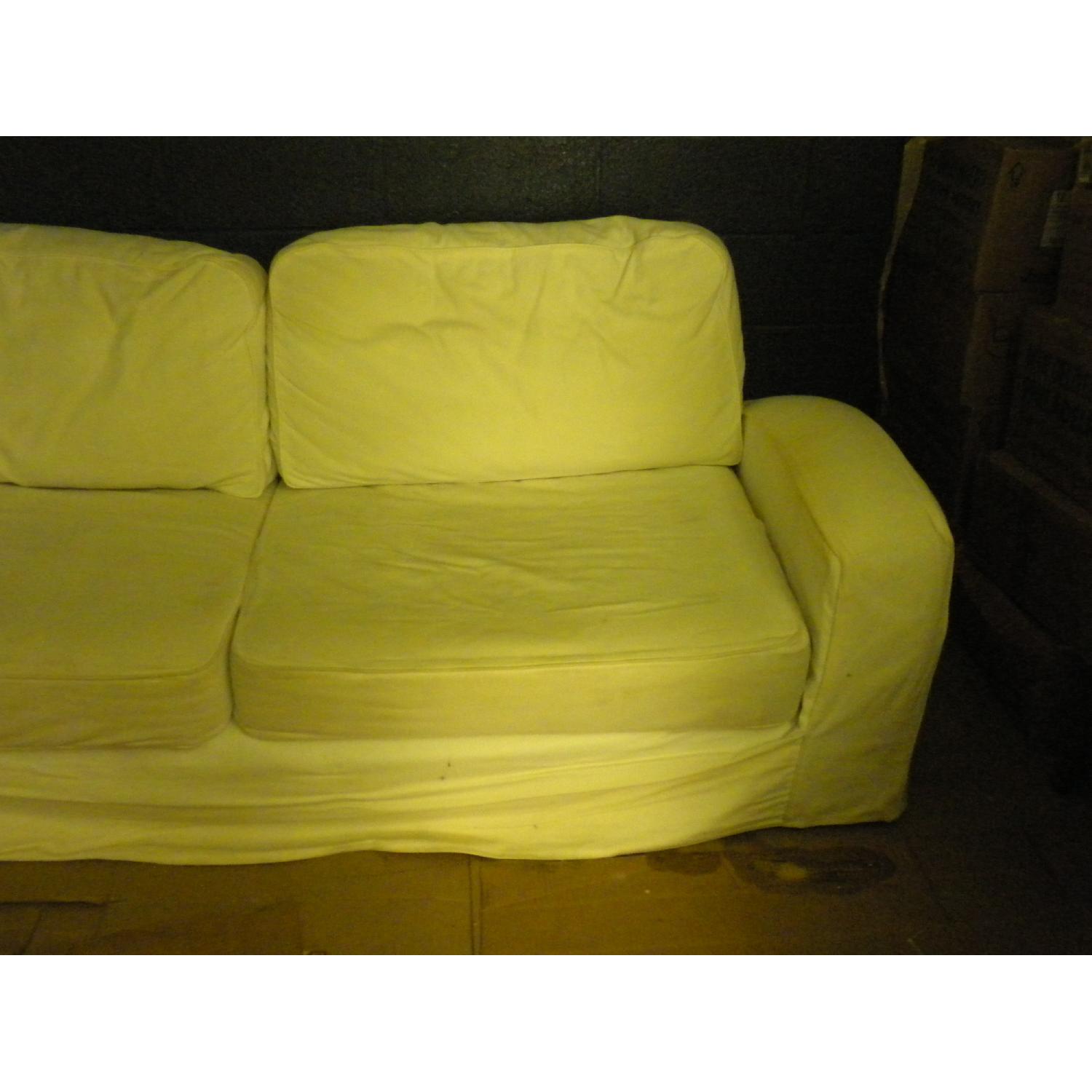 Pier 1 Taupe Sofa w/ White Slipcover - image-2