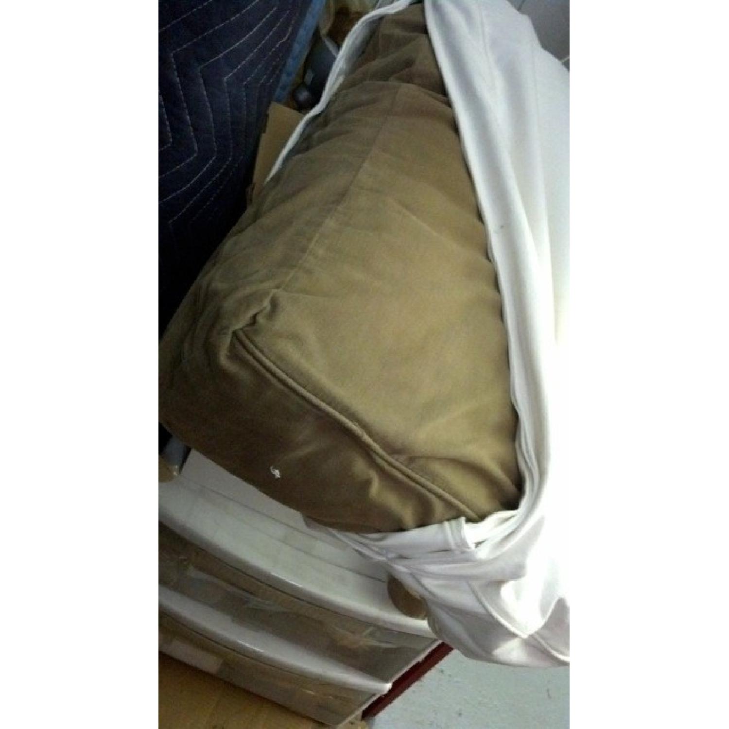 Pier 1 Taupe Sofa w/ White Slipcover - image-3