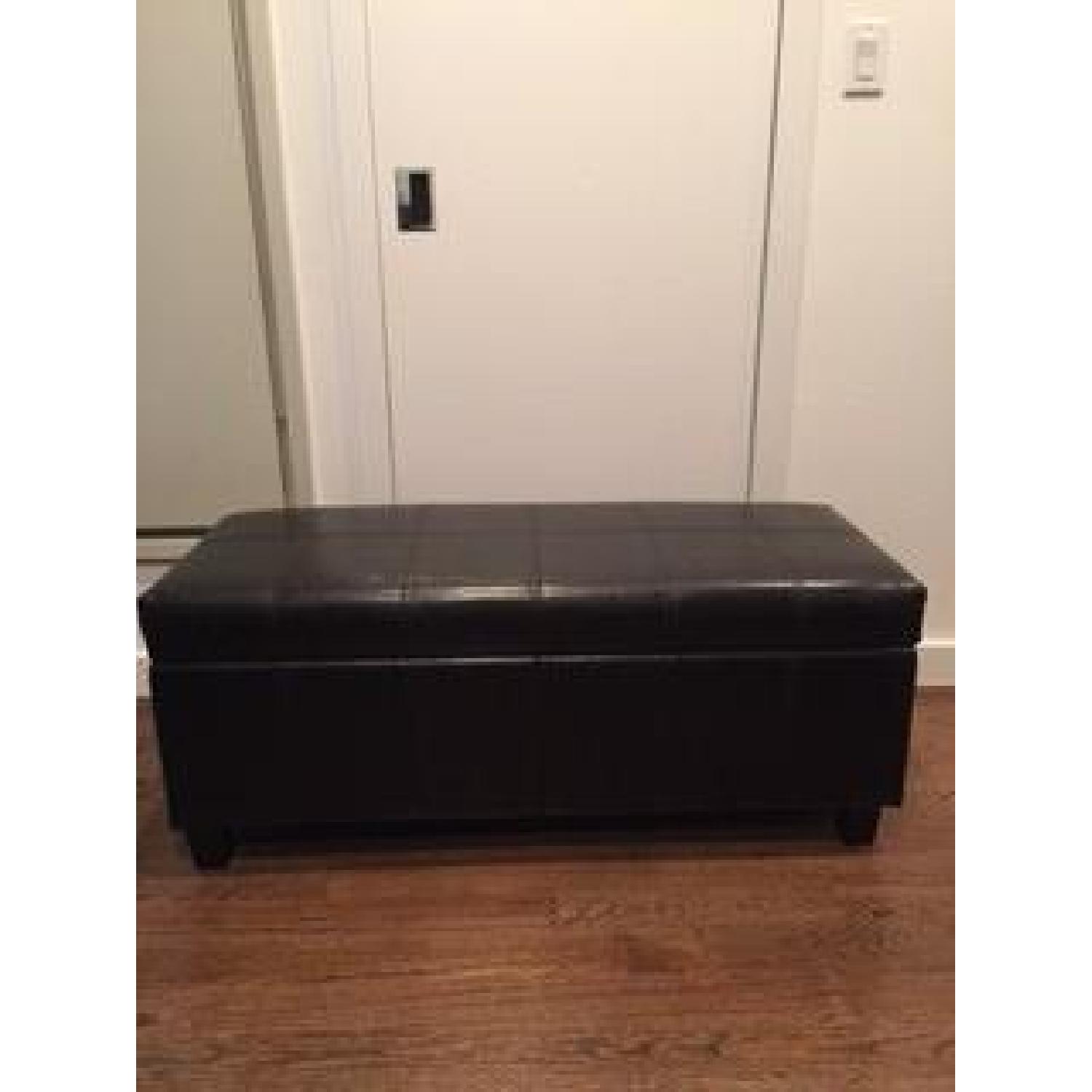 Leather & Wood Storage Ottoman - image-1