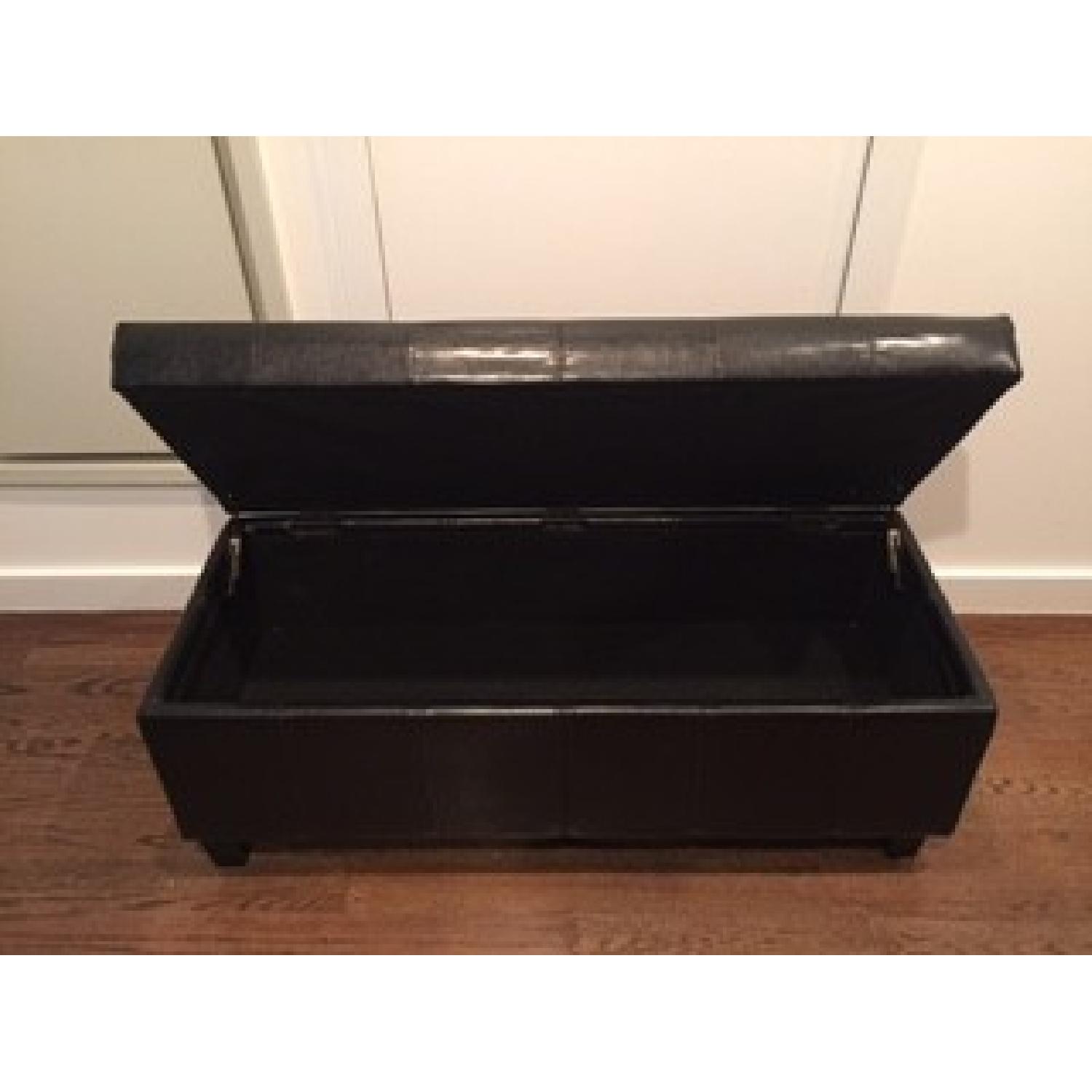 Leather & Wood Storage Ottoman - image-2