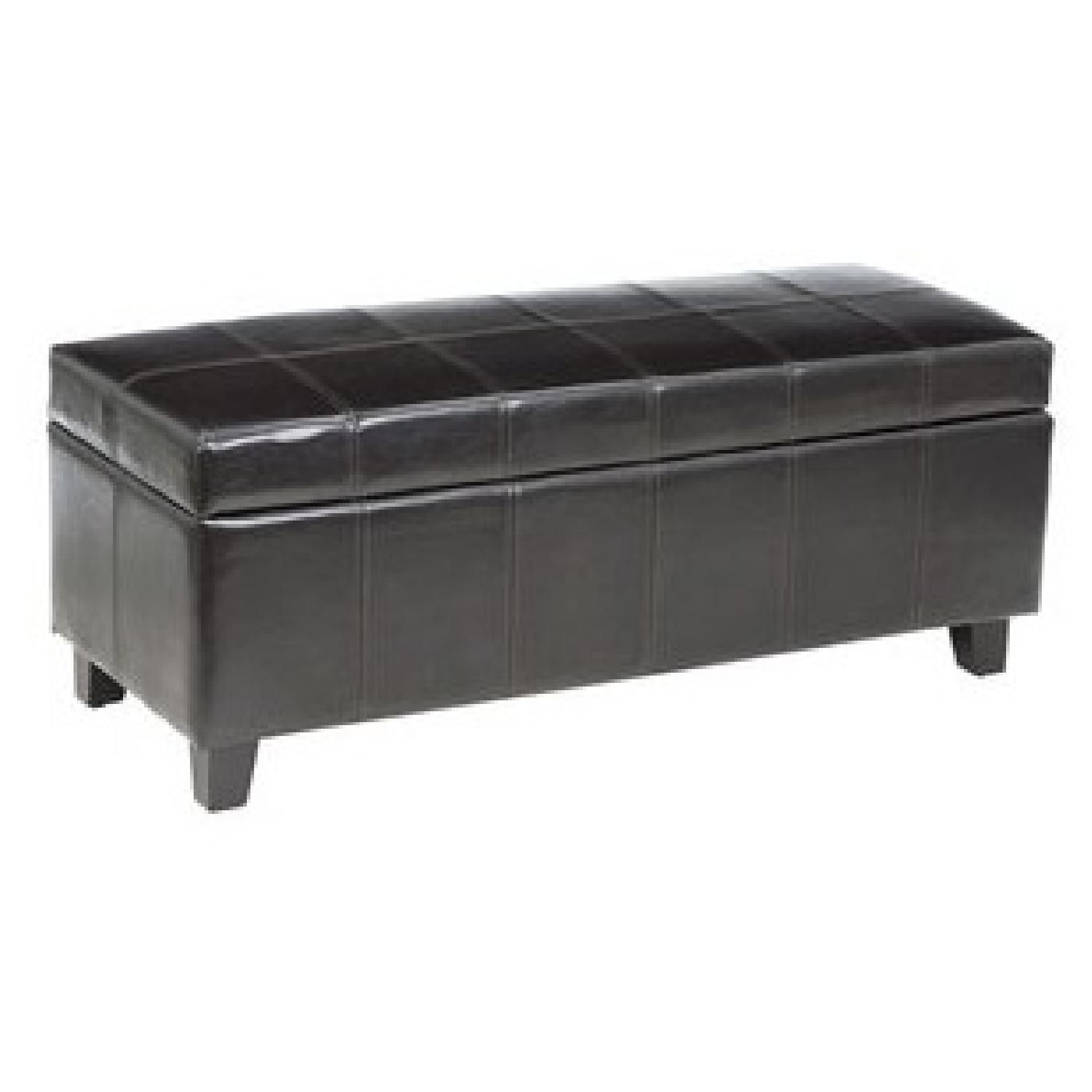 Leather & Wood Storage Ottoman - image-4
