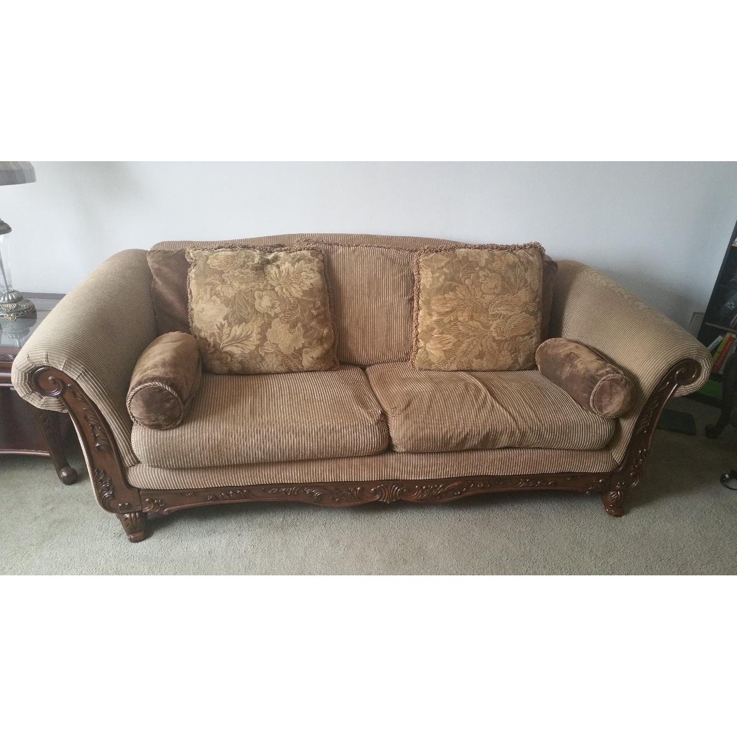 Desk Chair Wood Trimmed Gold and Earth Tone Sofa - image-1