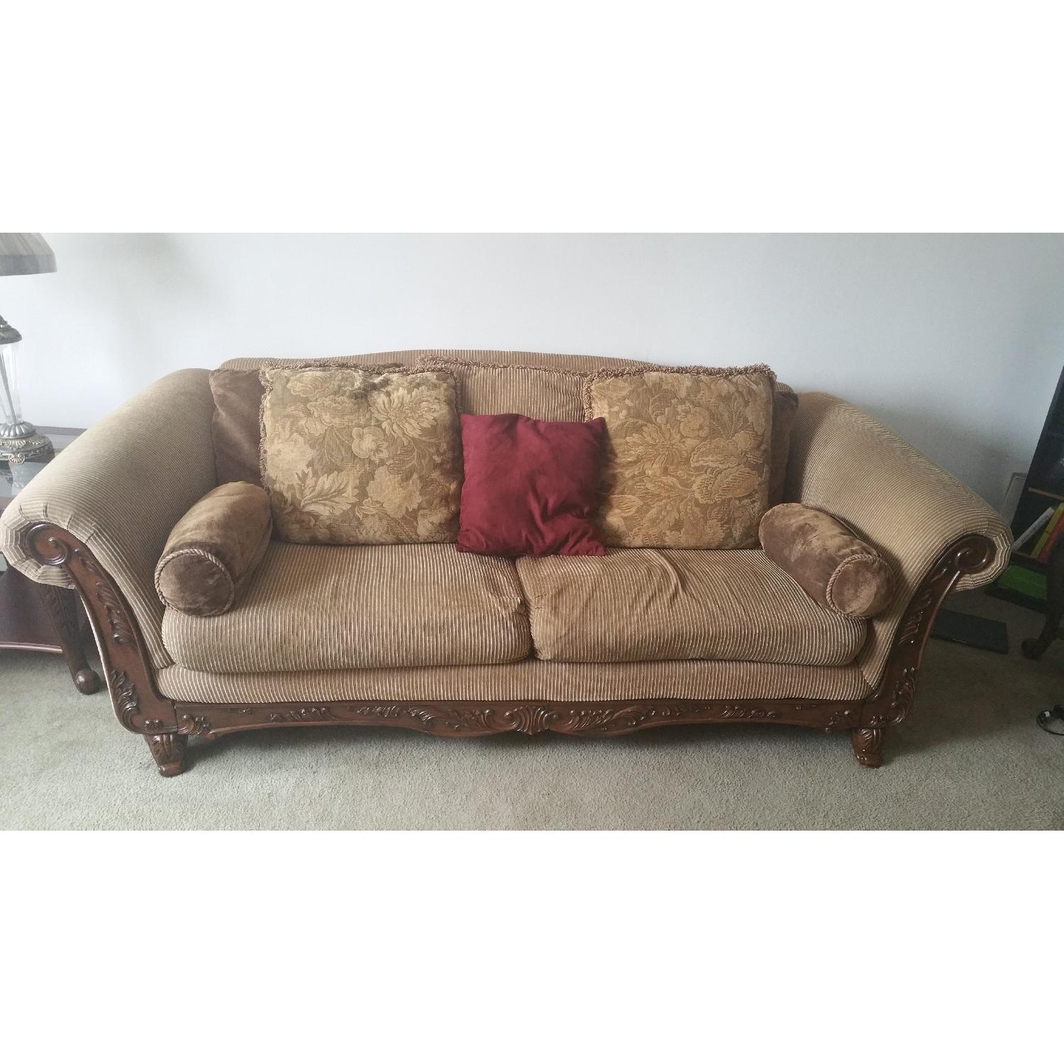 Desk Chair Wood Trimmed Gold and Earth Tone Sofa - image-2