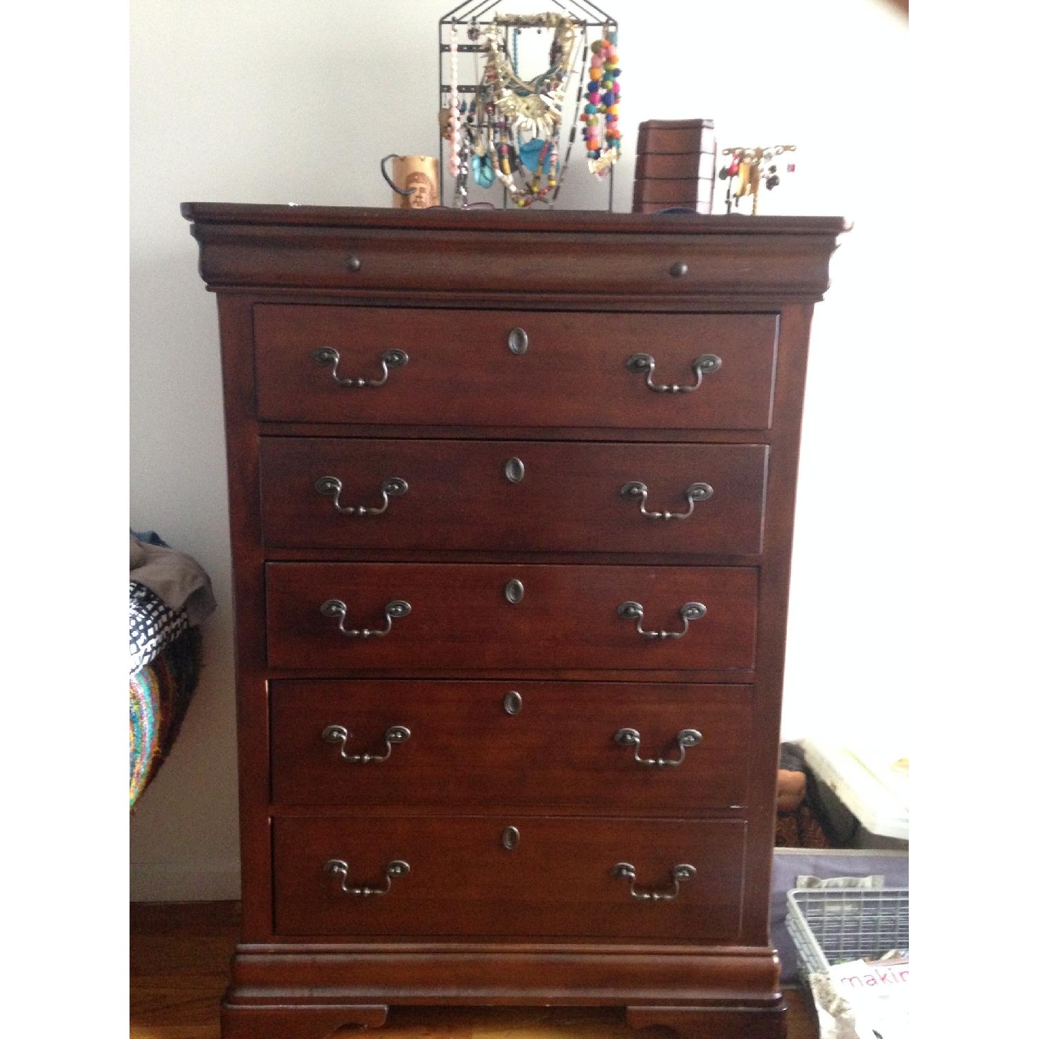 JC Penney Cherry Wood Sleigh Bed + Chest of Drawers AptDeco