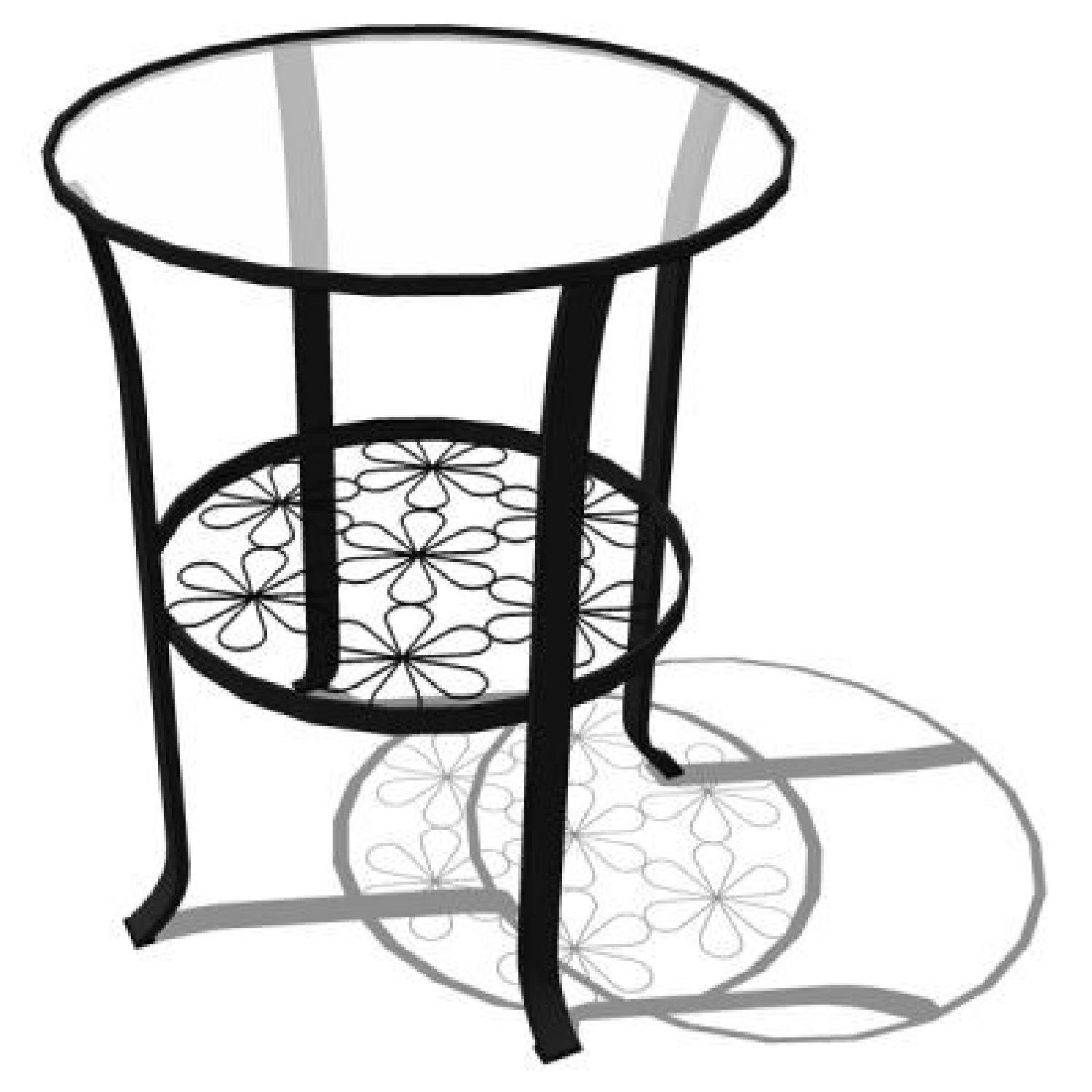 Ikea Black Iron Side Table with Glass & Floral Detail - image-1