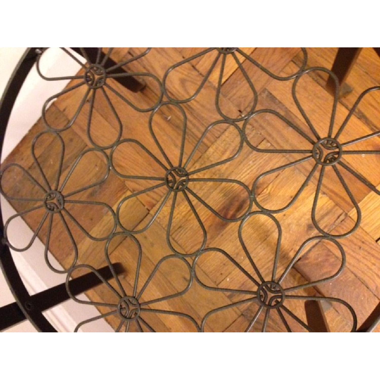 Ikea Black Iron Side Table with Glass & Floral Detail - image-3