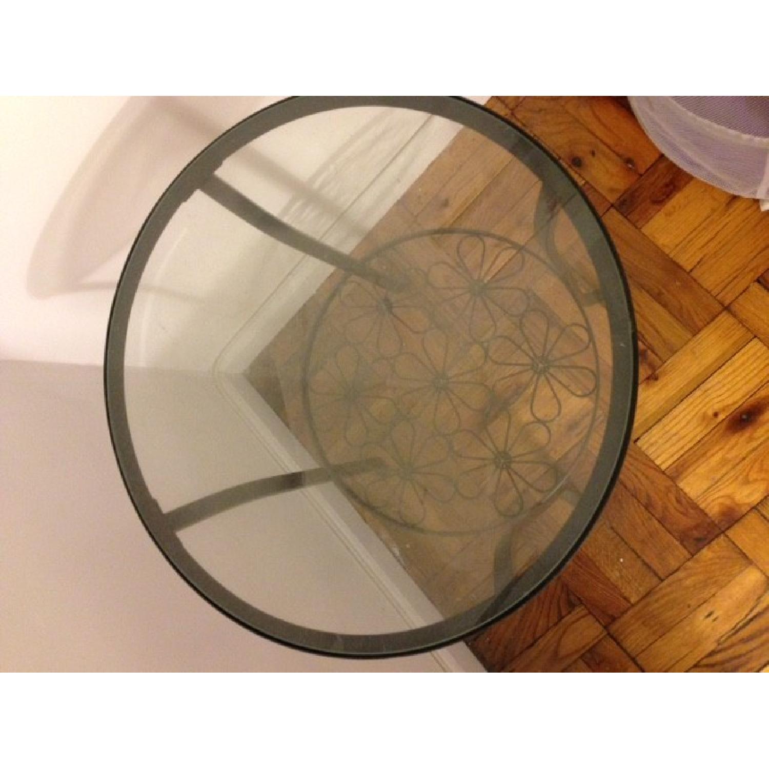 Ikea Black Iron Side Table with Glass & Floral Detail - image-4