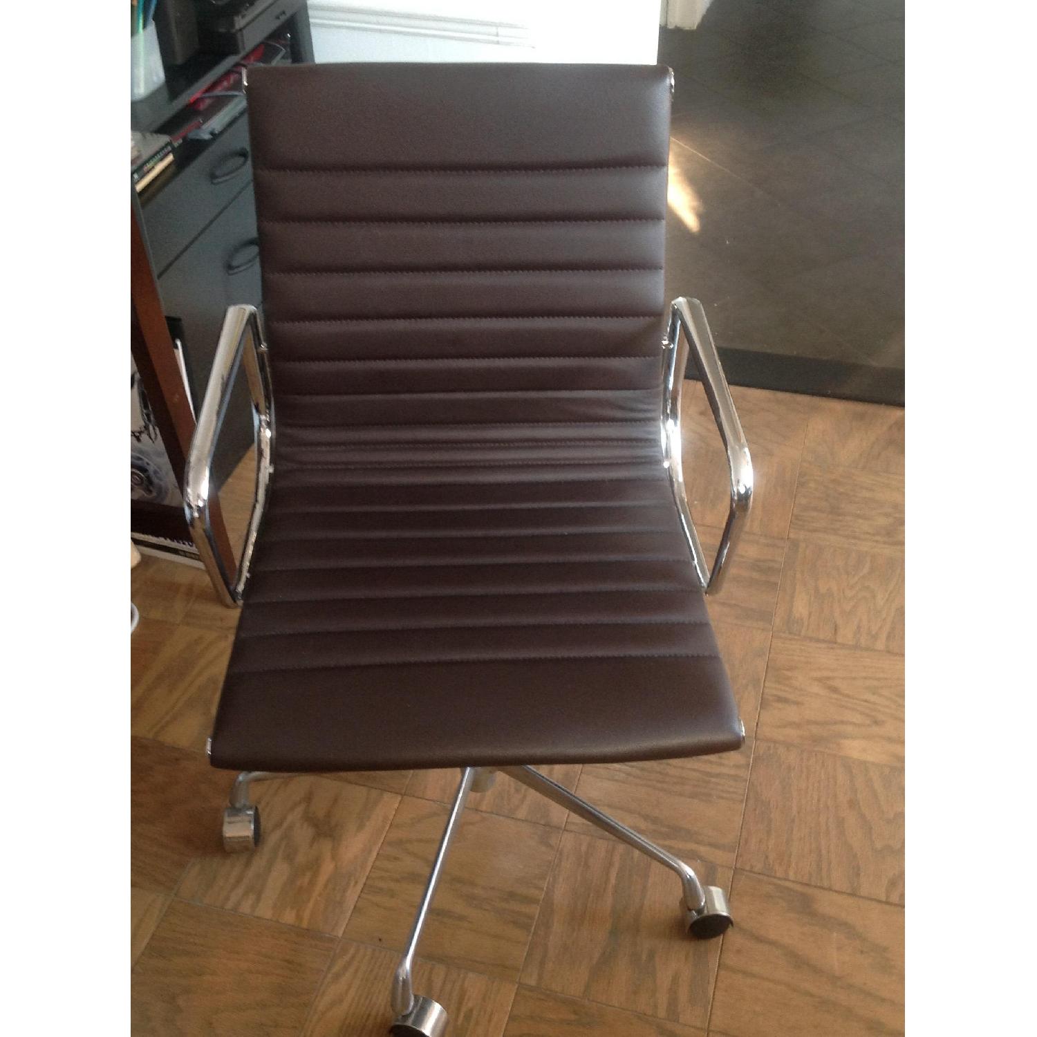 Brown Leather Swivel Desk Chair - image-1