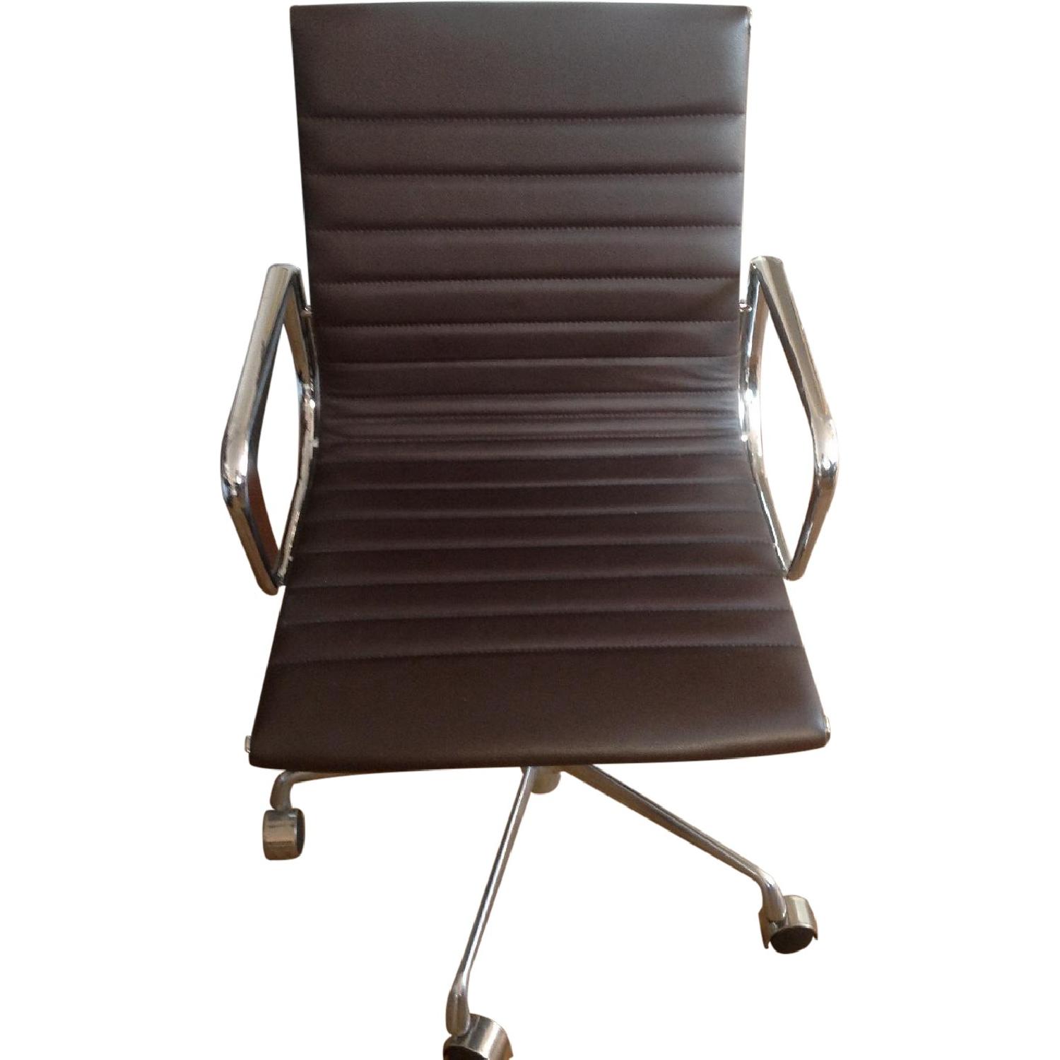 Brown Leather Swivel Desk Chair - image-0