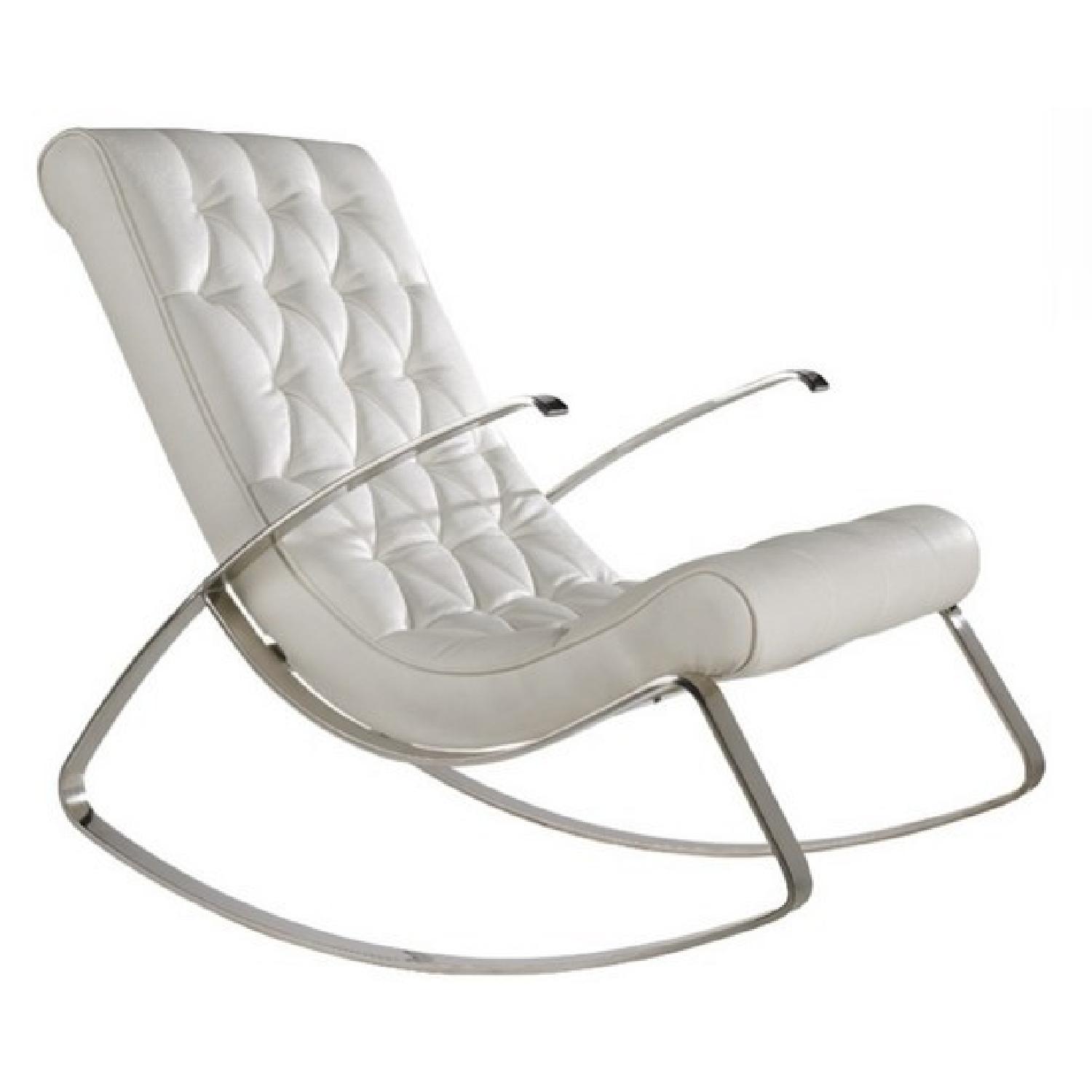 Barcelona City Modern Design White Leather Rocking Chair - image-0