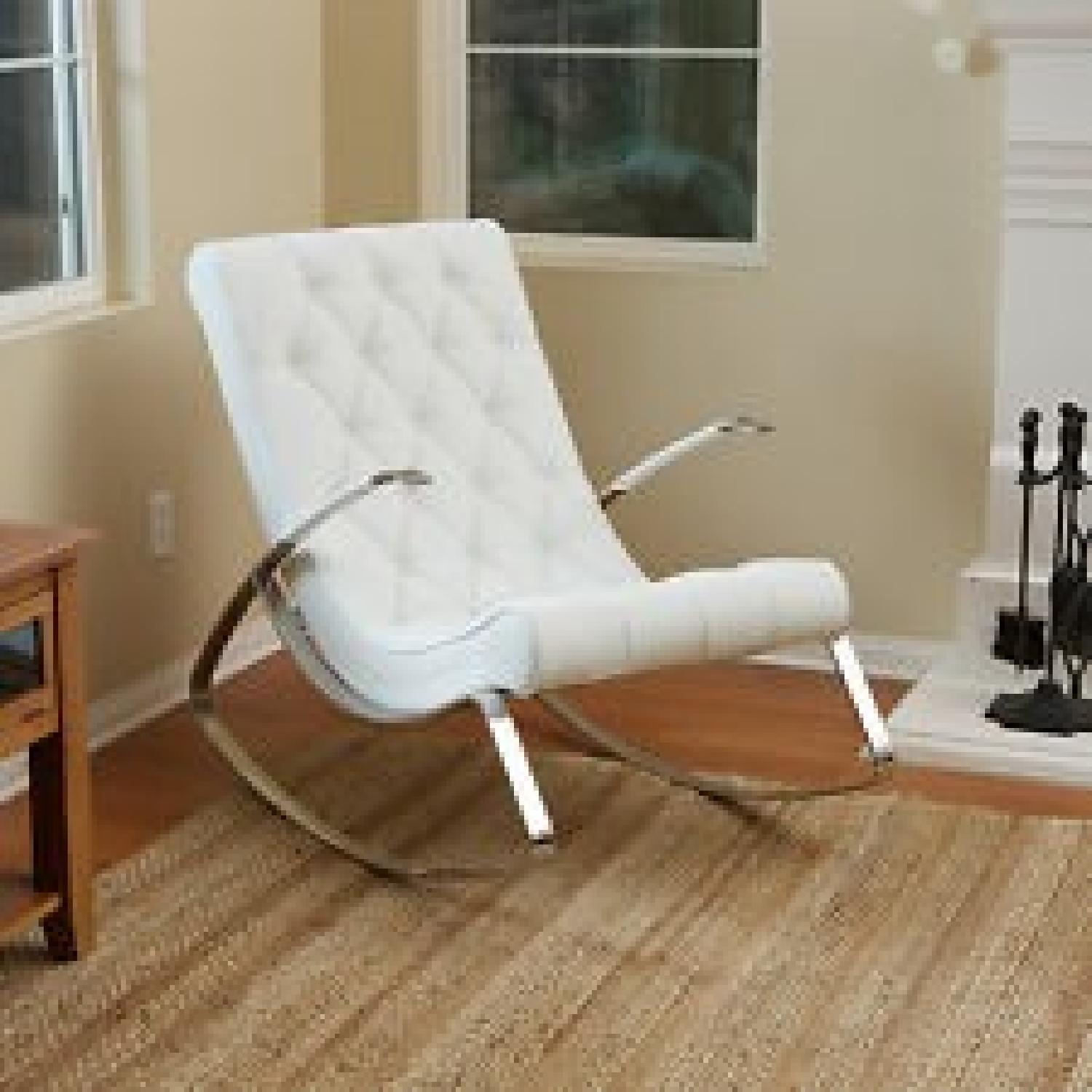 Barcelona City Modern Design White Leather Rocking Chair - image-1