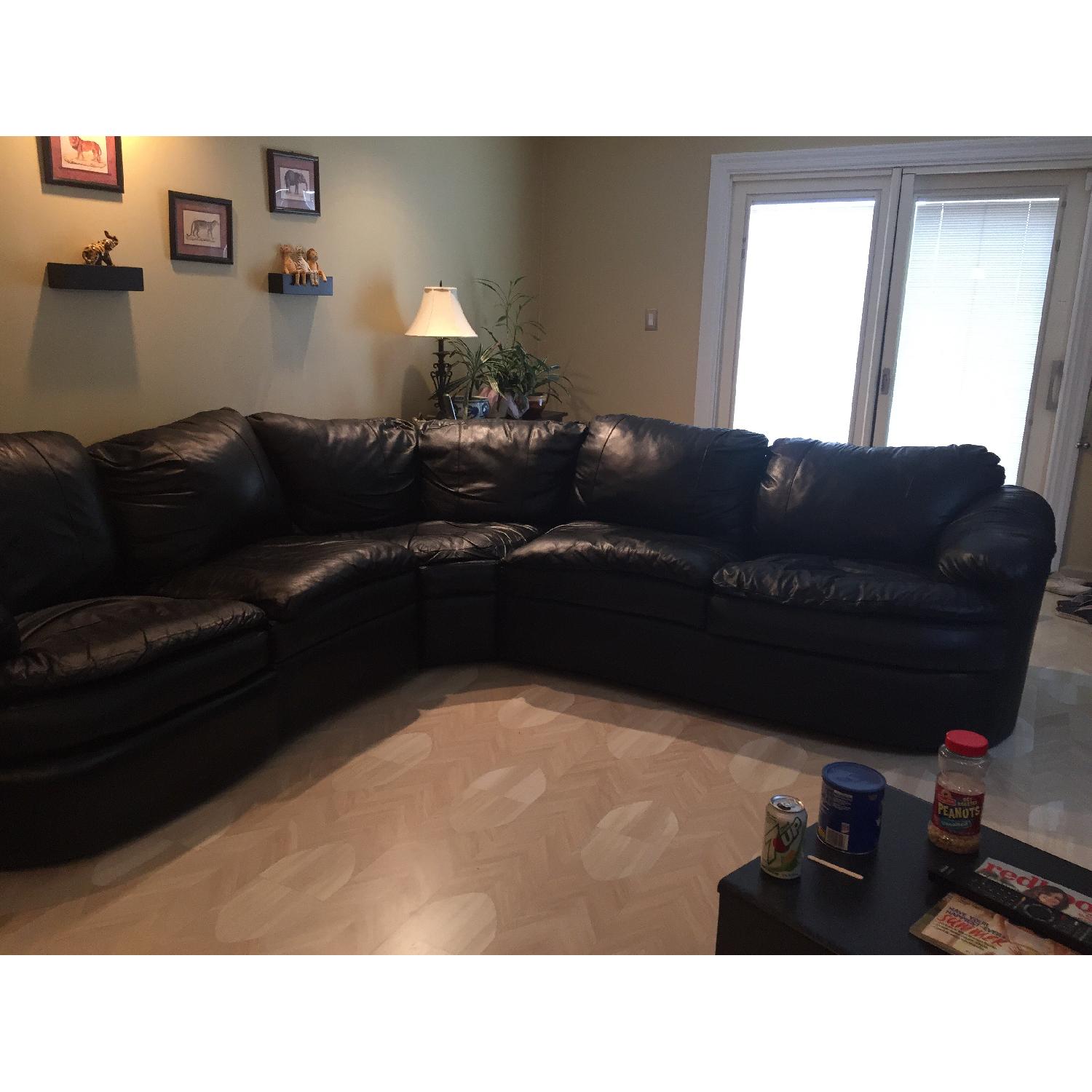 Black Leather Sectional w/ Full Size Pull Out Bed - image-3