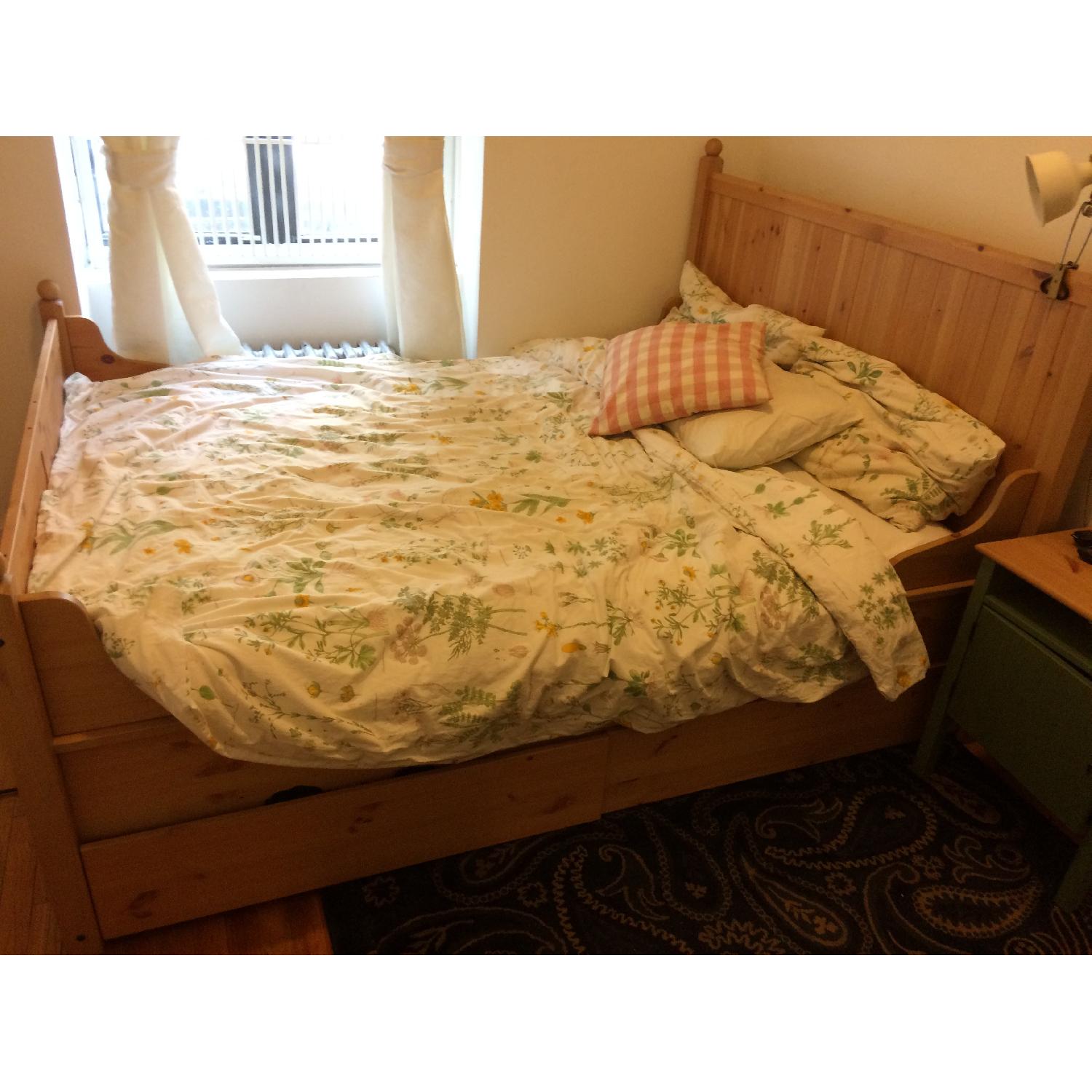 Ikea Hurdal Bed Frame w/ 4 Underbed Storage Boxes + Nightstand - image-1