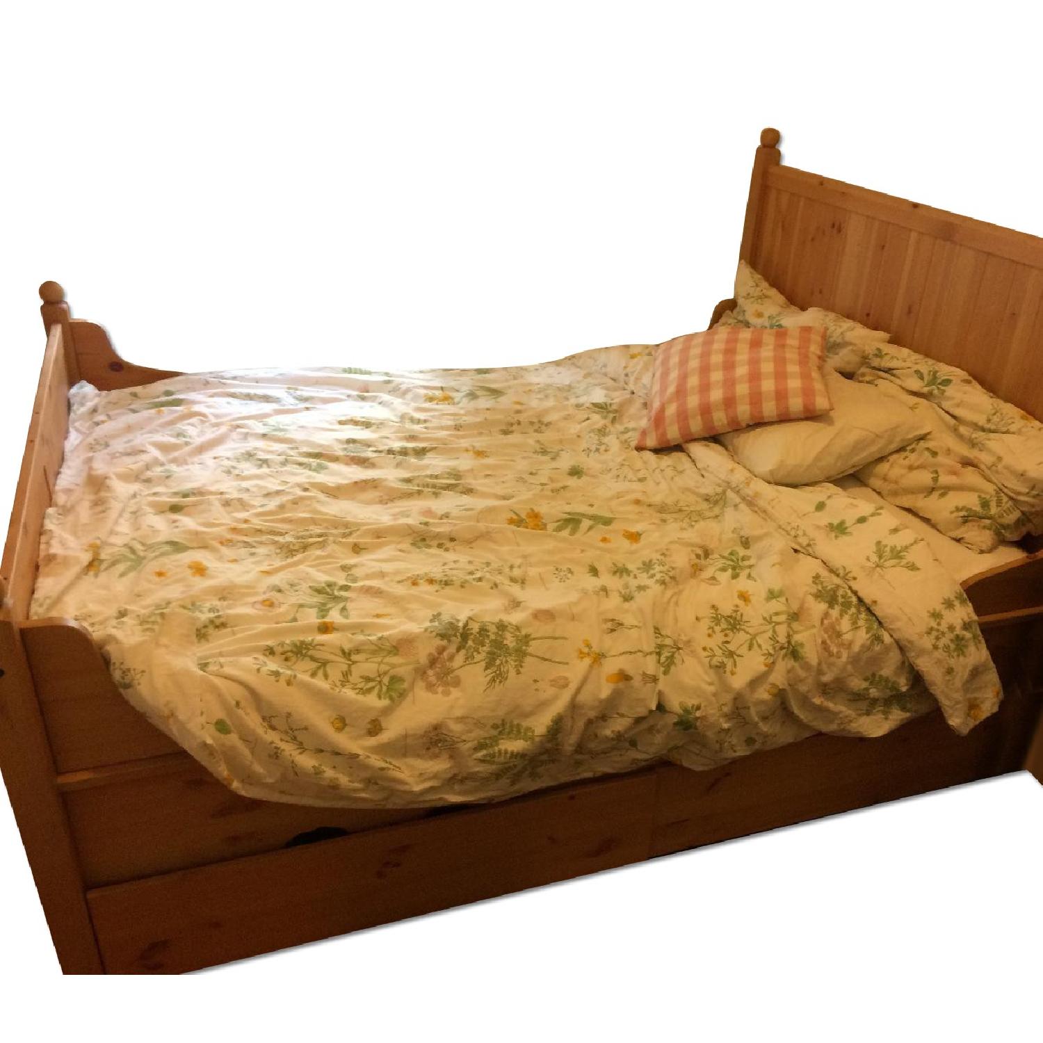 Ikea Hurdal Bed Frame w/ 4 Underbed Storage Boxes + Nightstand AptDeco