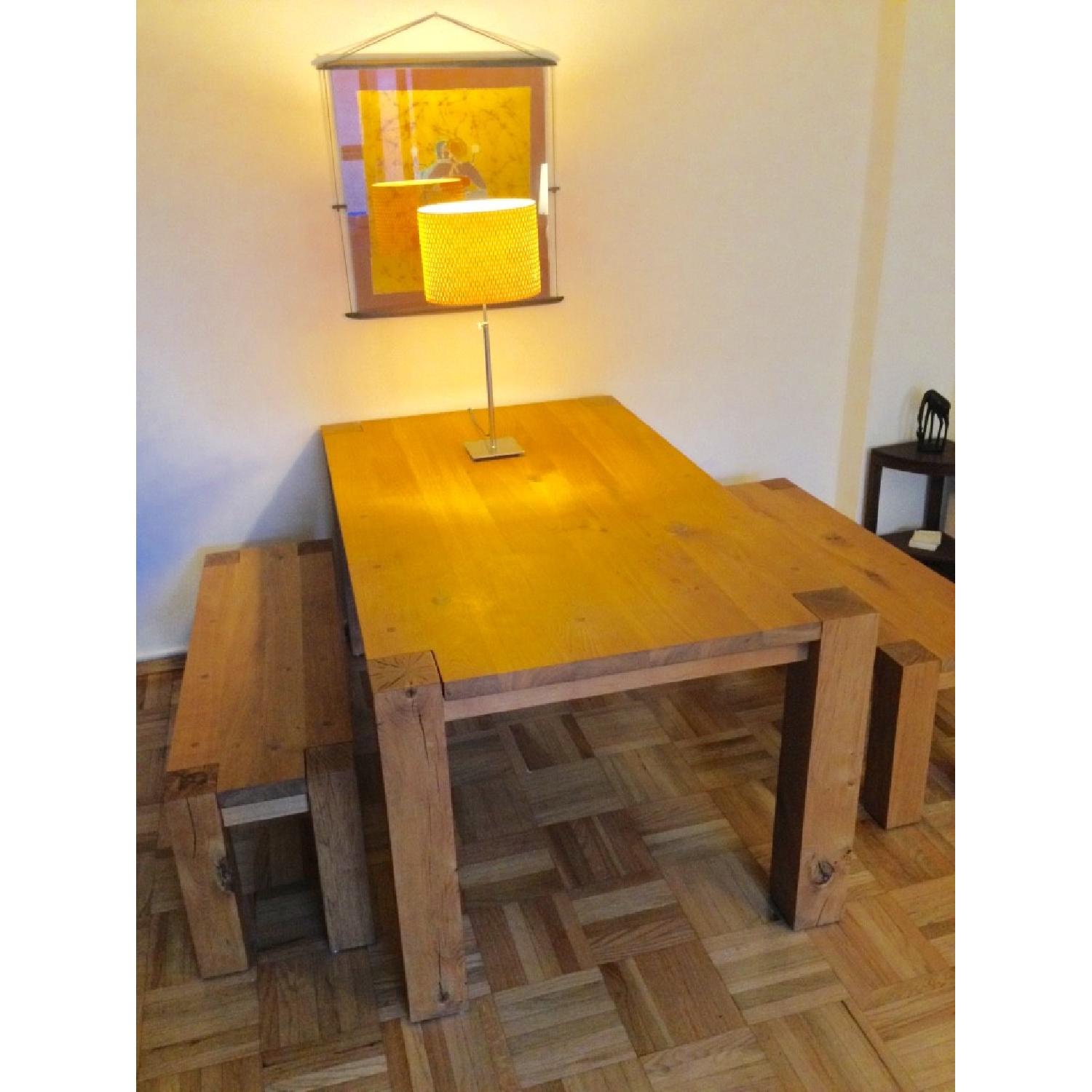 Crate & Barrel  Big Sur Natural White Oak Dining-Room Table w/ 2 Benches - image-1