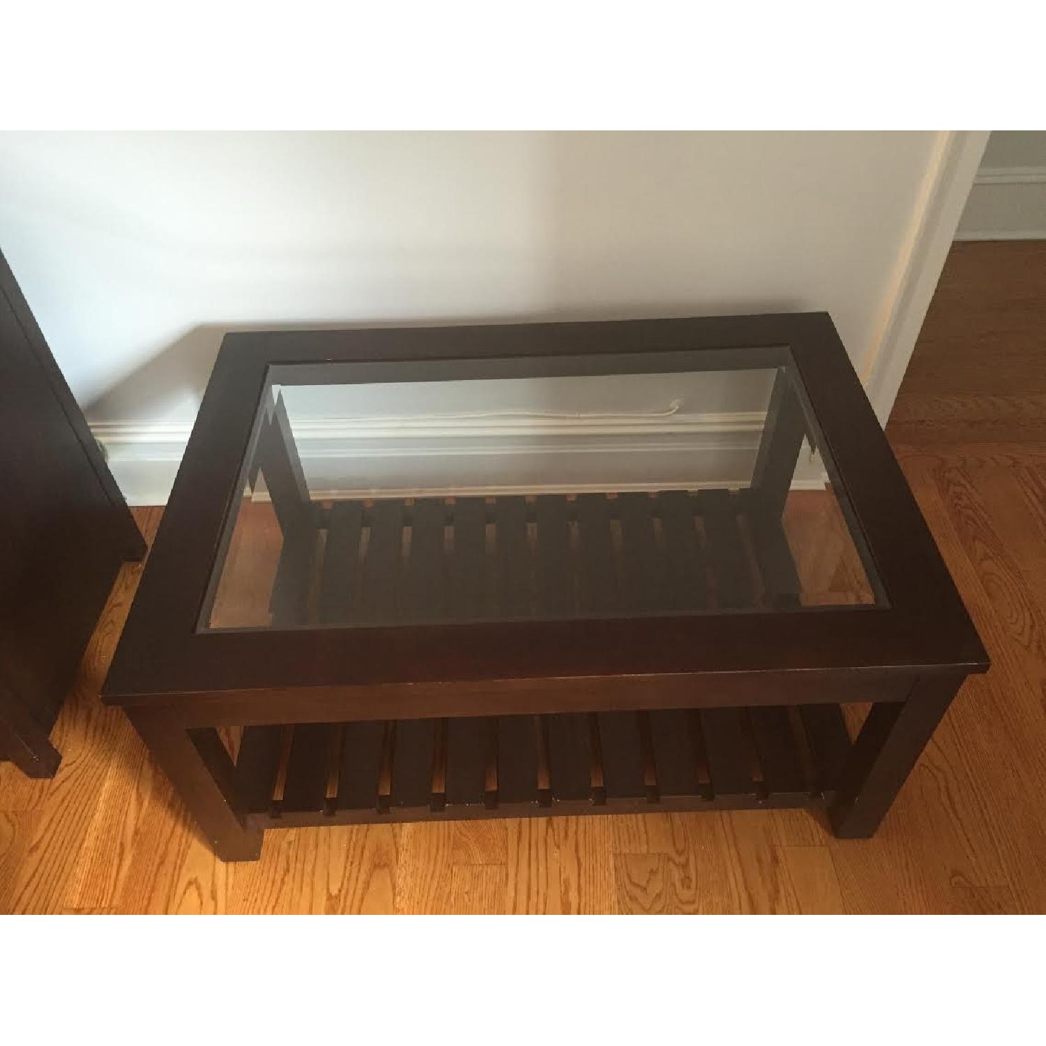 Ethan Allen Wood Coffee Table w/ Glass Top - image-3
