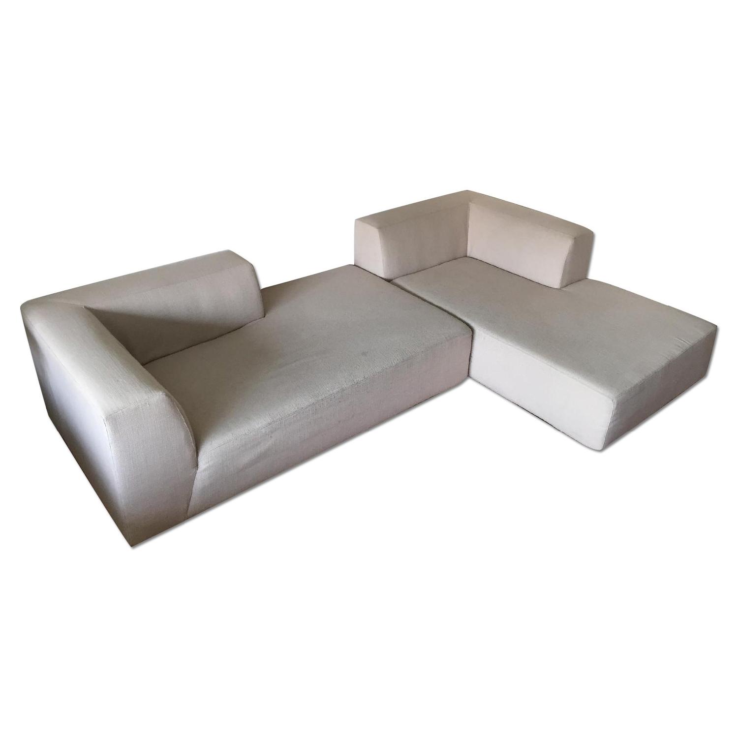 West Elm Baxter Basketweave Sectional Sofa - Flax - image-0