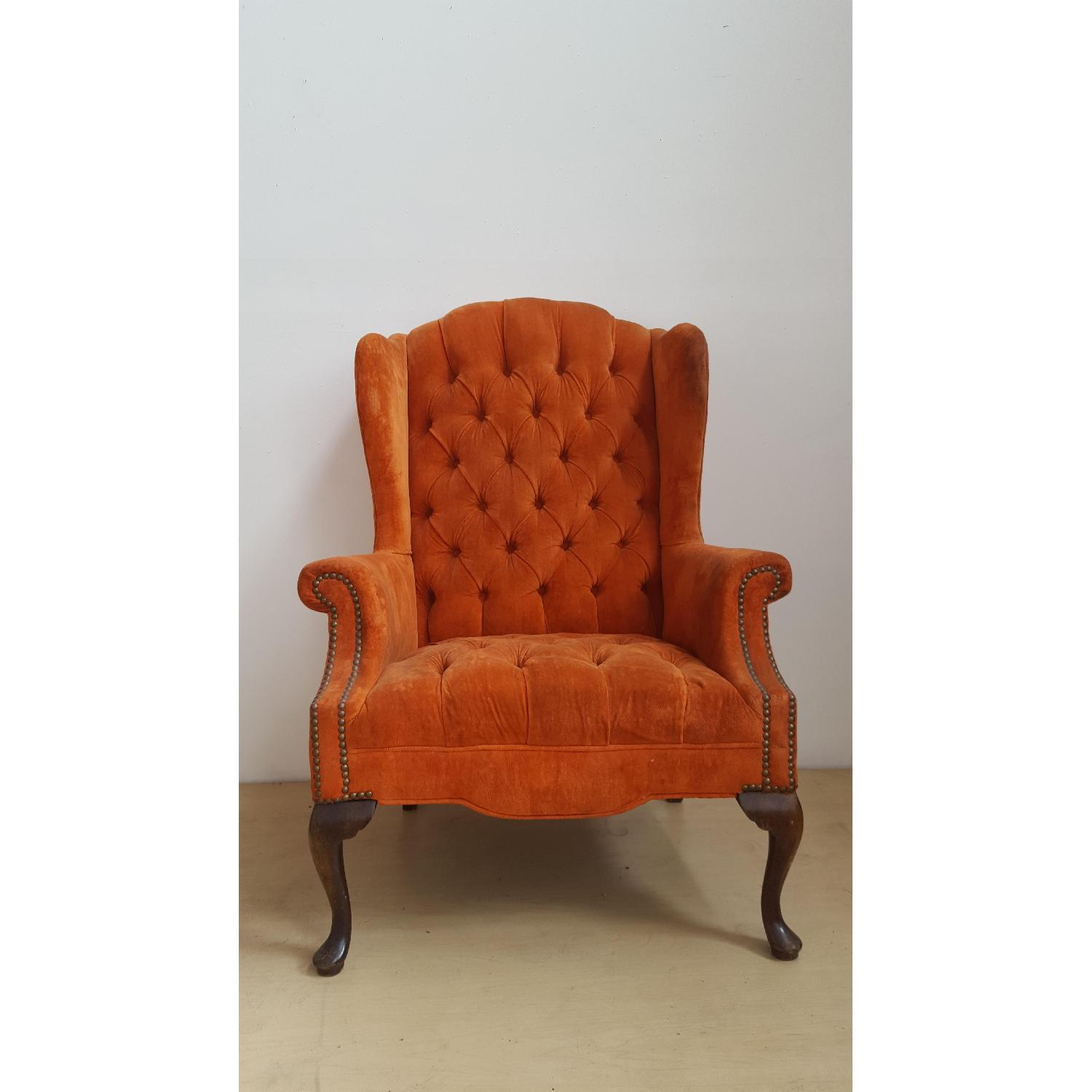 Vintage Orange Wingback Chair With Nailhead Trim - image-2