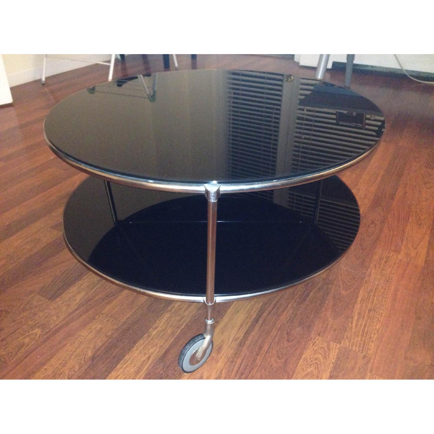 Ikea Black-Glass Round Rolling Coffee Table - image-2