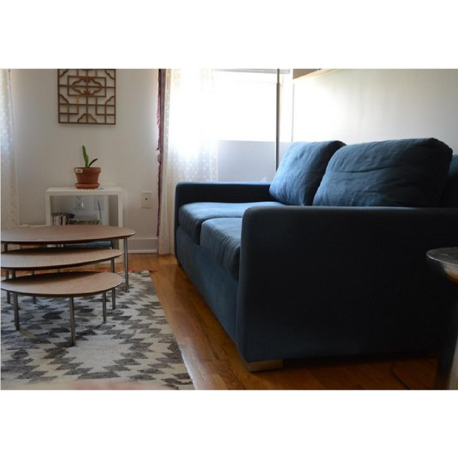 Restoration Hardware Modern Down Filled Brushed Indigo Sofa AptDeco