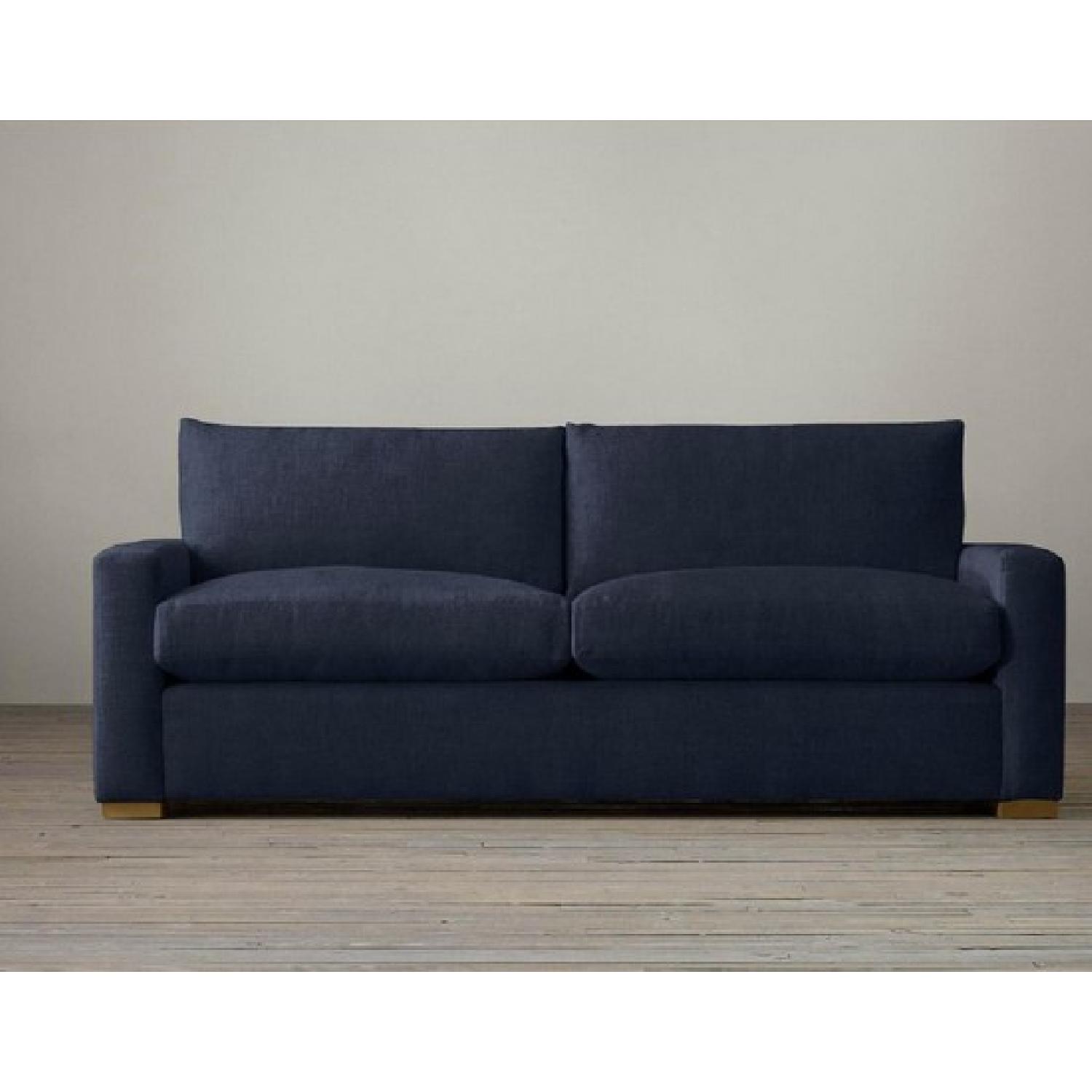 Restoration Hardware Modern Down Filled Brushed Indigo Sofa AptDeco