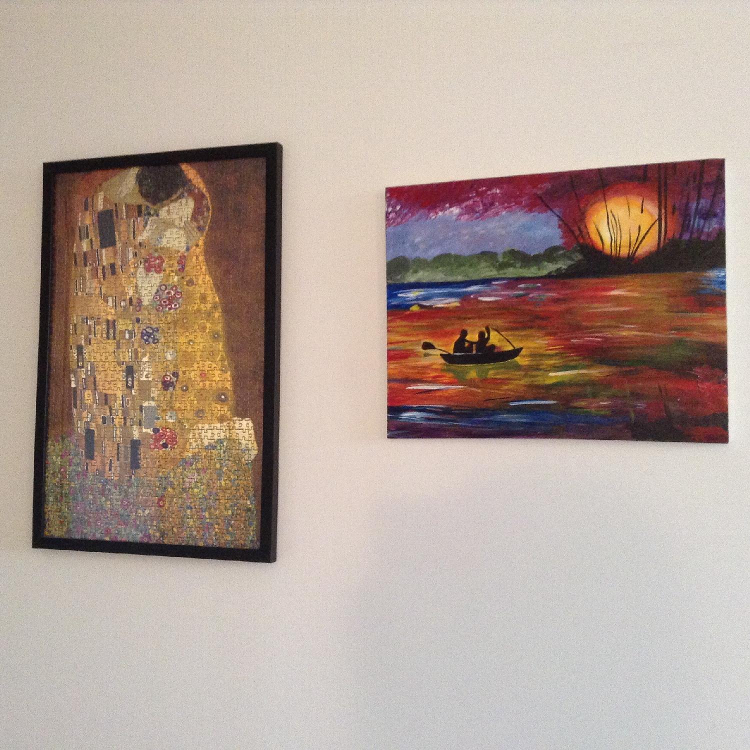 Framed Wall Art - Klimt Puzzle the Kiss/Painting on Canvas - Pair - image-1