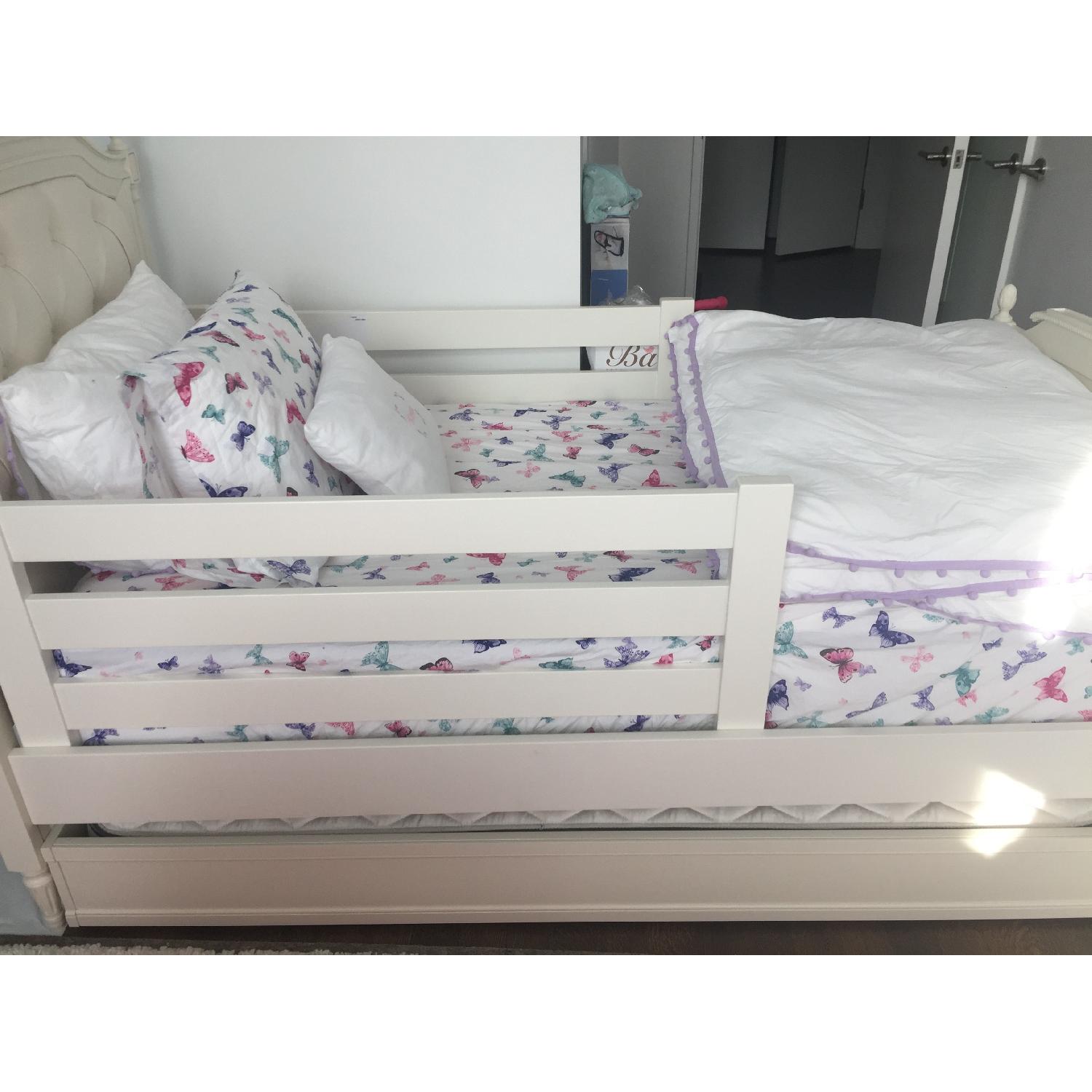 Pottery Barn Blythe Tufted Bed w/ Trundle + Nightstand AptDeco