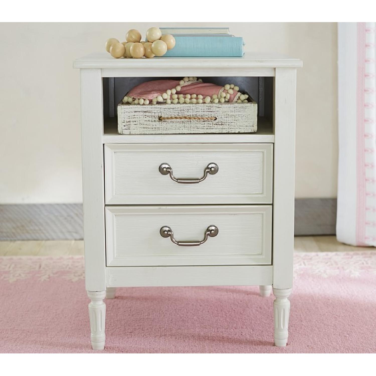 Pottery Barn Blythe Tufted Bed w/ Trundle + Nightstand AptDeco