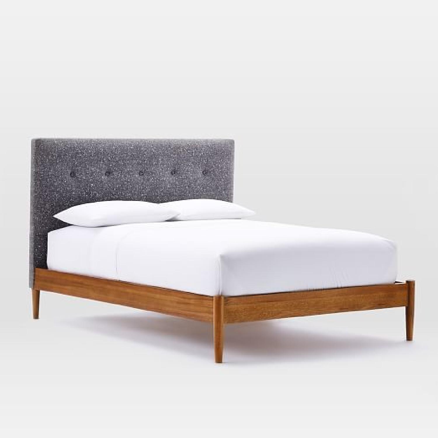 West Elm MidCentury Queen Tweed Tufted Bed in Salt & Pepper AptDeco