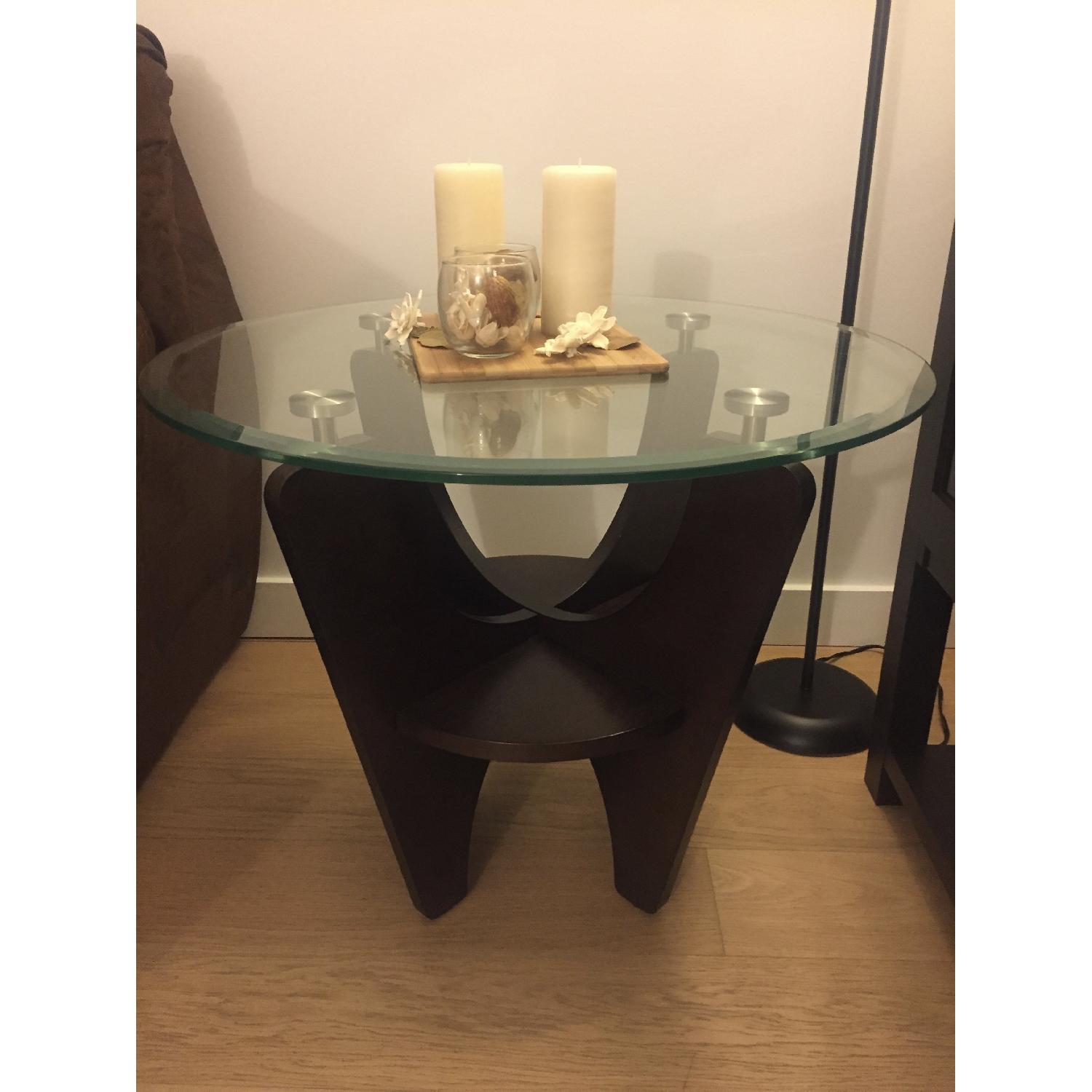 Value City Furniture Wooden End Table w/ Glass Top - image-1