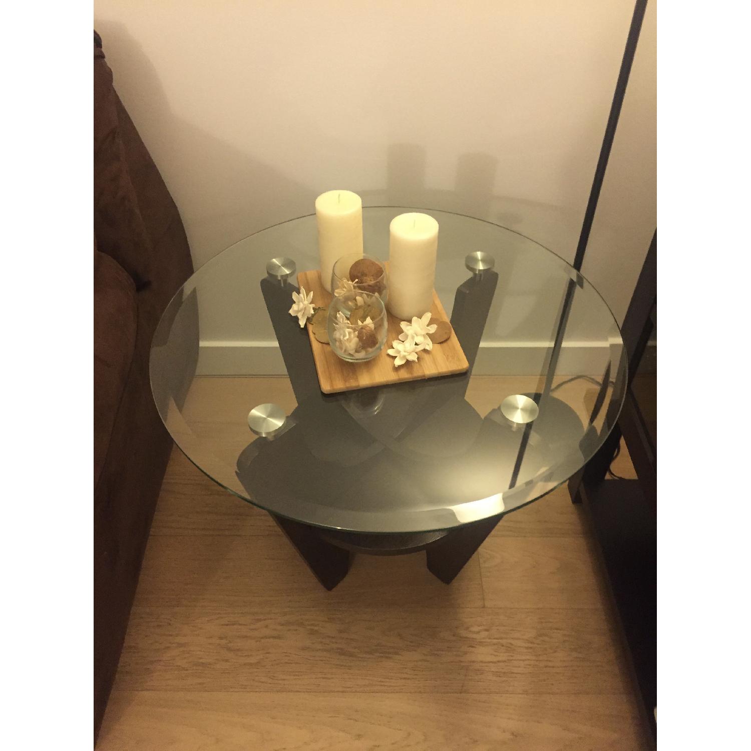 Value City Furniture Wooden End Table w/ Glass Top - image-2