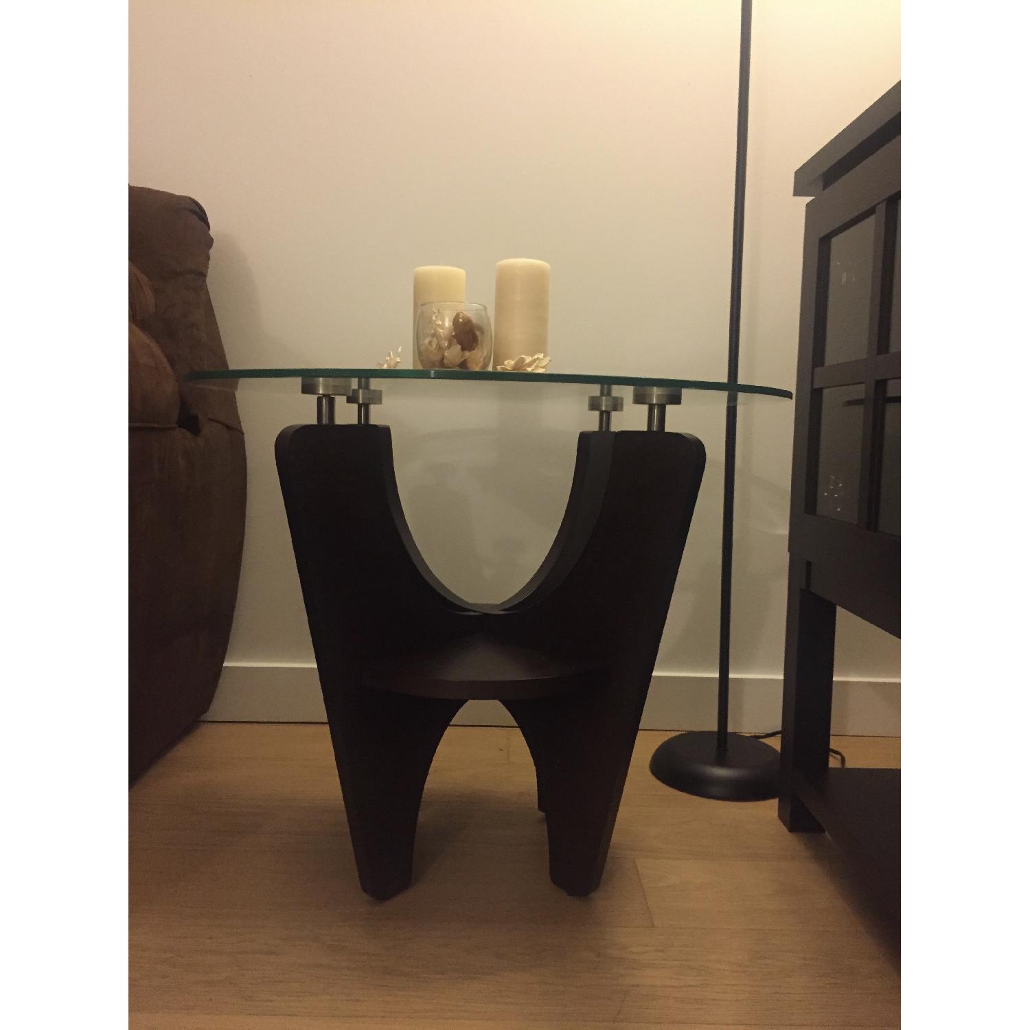 Value City Furniture Wooden End Table w/ Glass Top - image-3