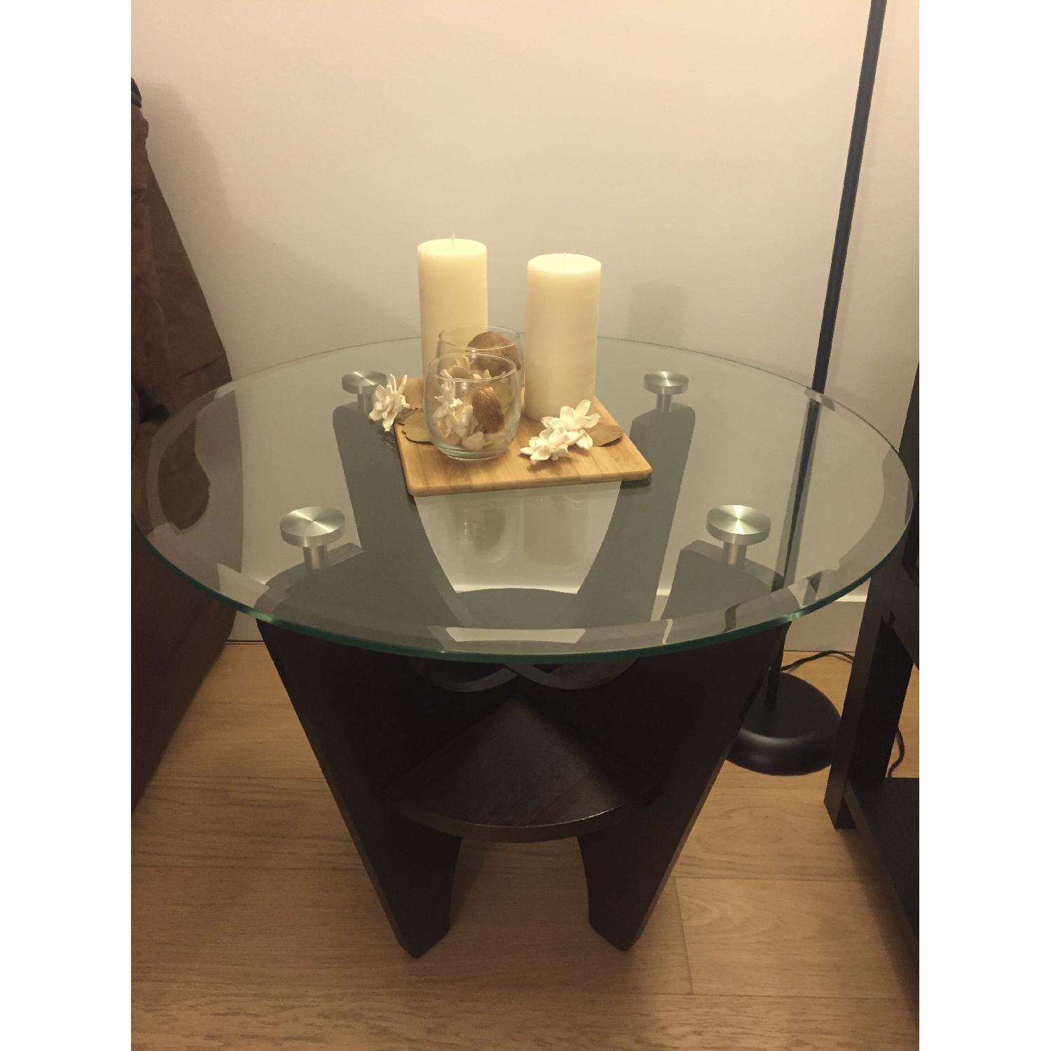 Value City Furniture Wooden End Table w/ Glass Top - image-4