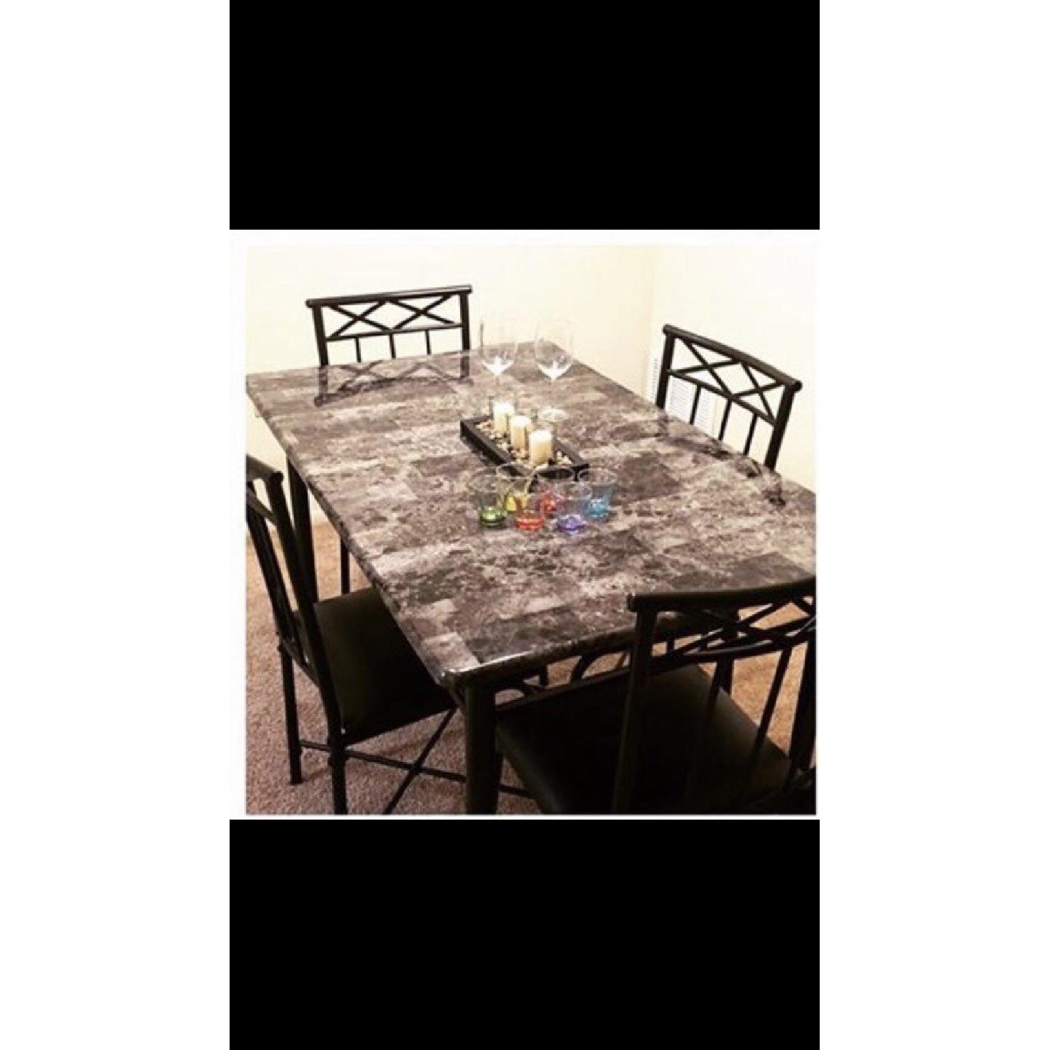 Stone Top Dining Table w/ 4 Metal Chairs - image-1