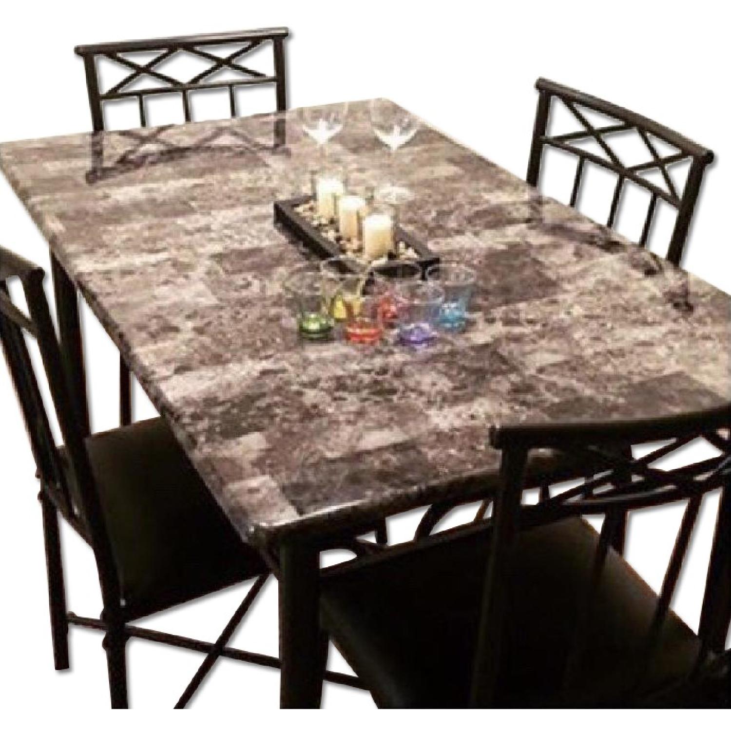 Stone Top Dining Table w/ 4 Metal Chairs AptDeco