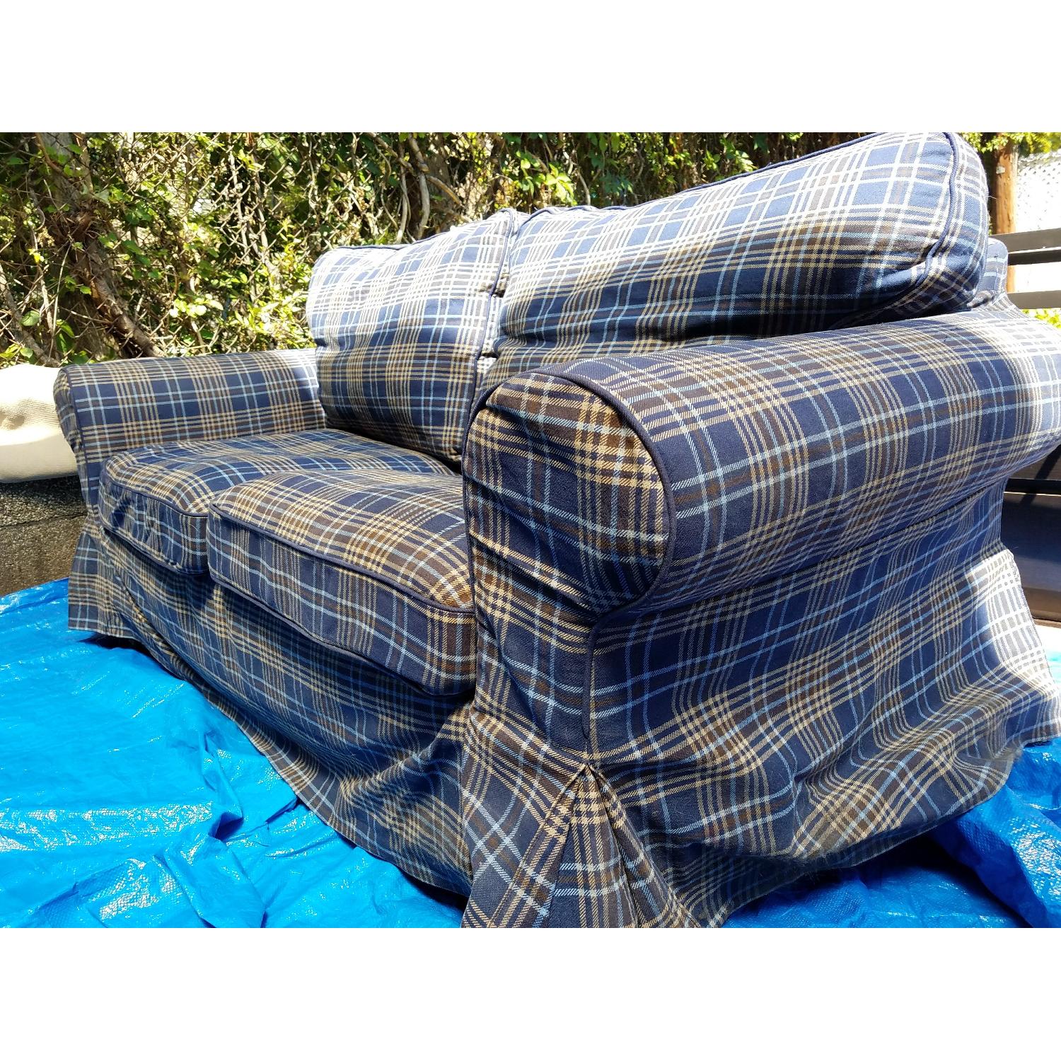 Ikea Checkered Blue Loveseat w/ Removal Slipcovers - image-2